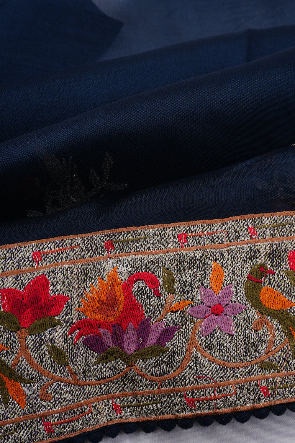 Organza Embroidery Butta Navy Blue Saree