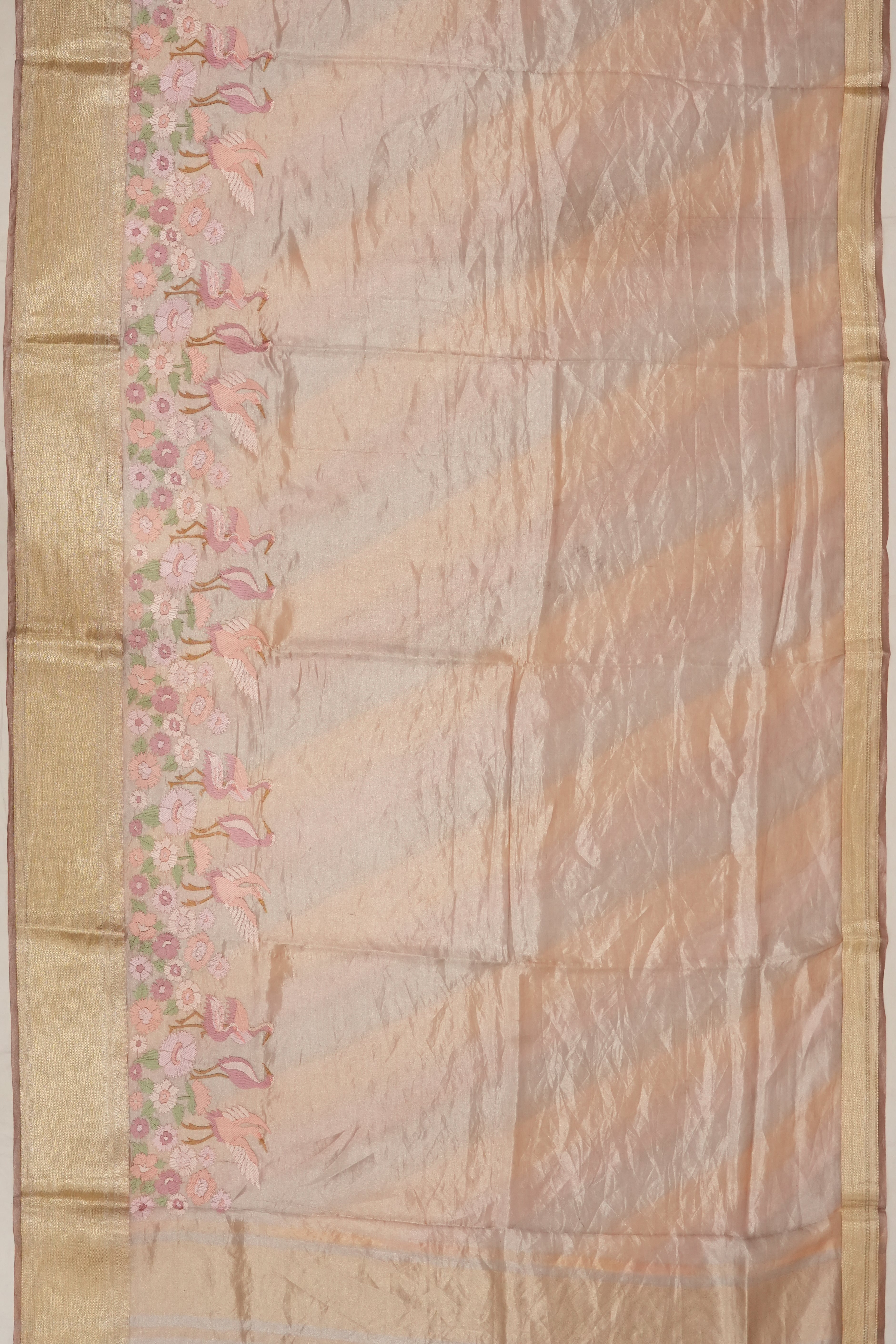 Organza Tissue Plain Peach Saree With Embroidery