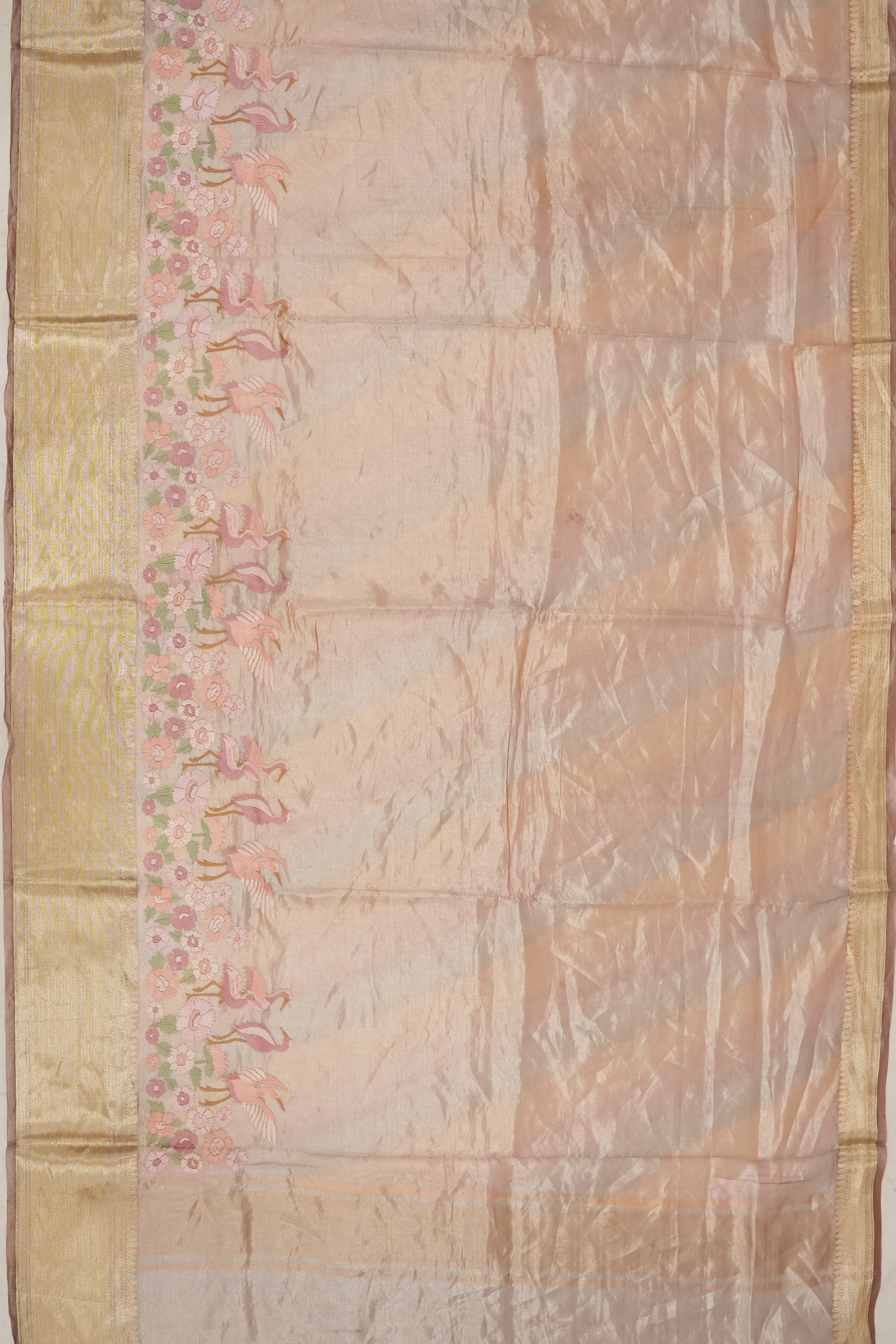 Organza Tissue Plain Peach Saree With Embroidery
