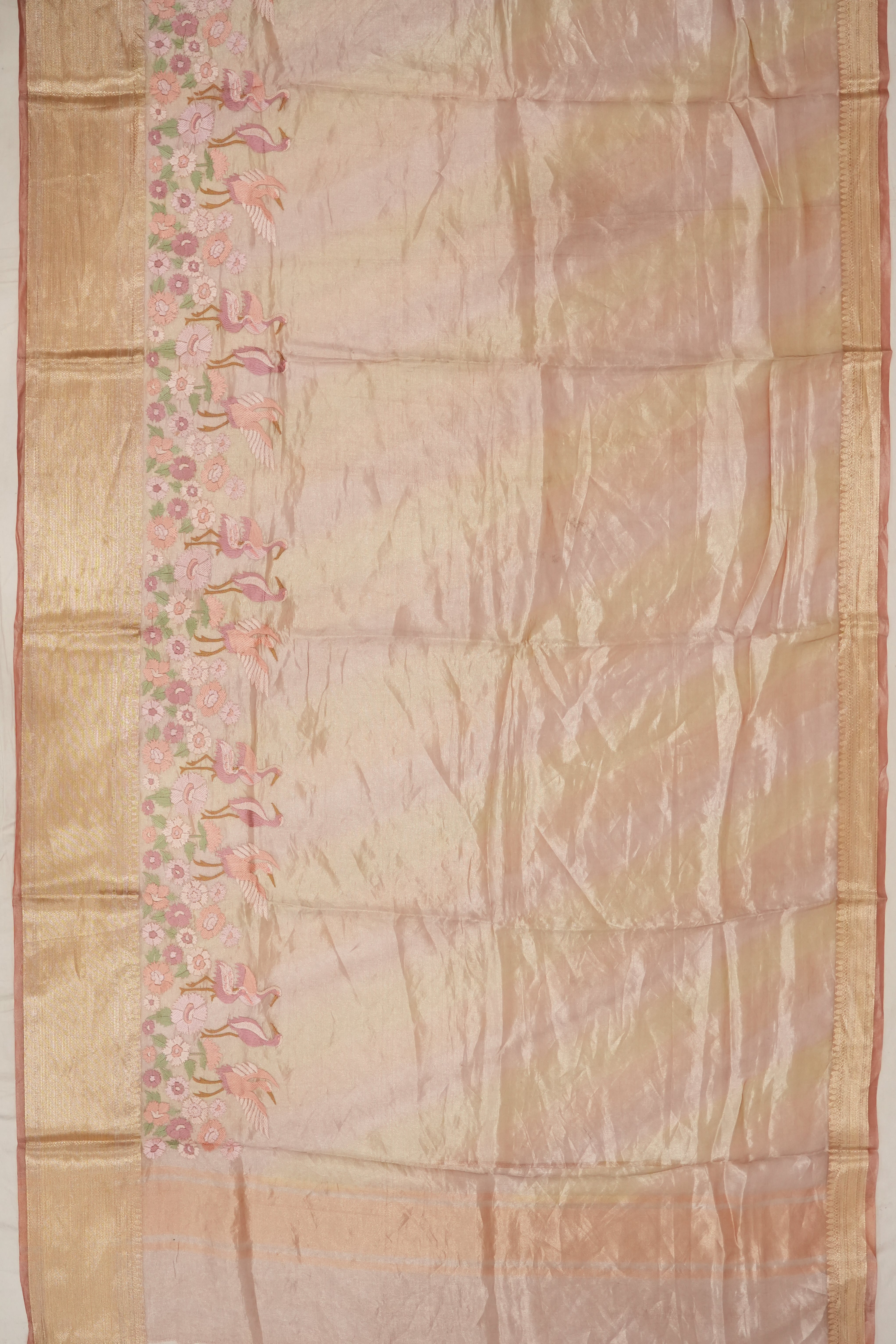 Organza Tissue Plain Peach Saree With Embroidery