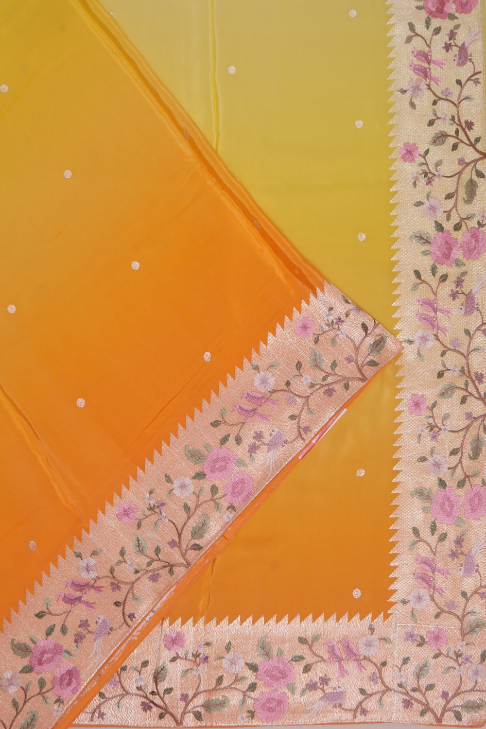 Vaanya Banaras Georgette Butta Yellow Saree With Embroidery Border