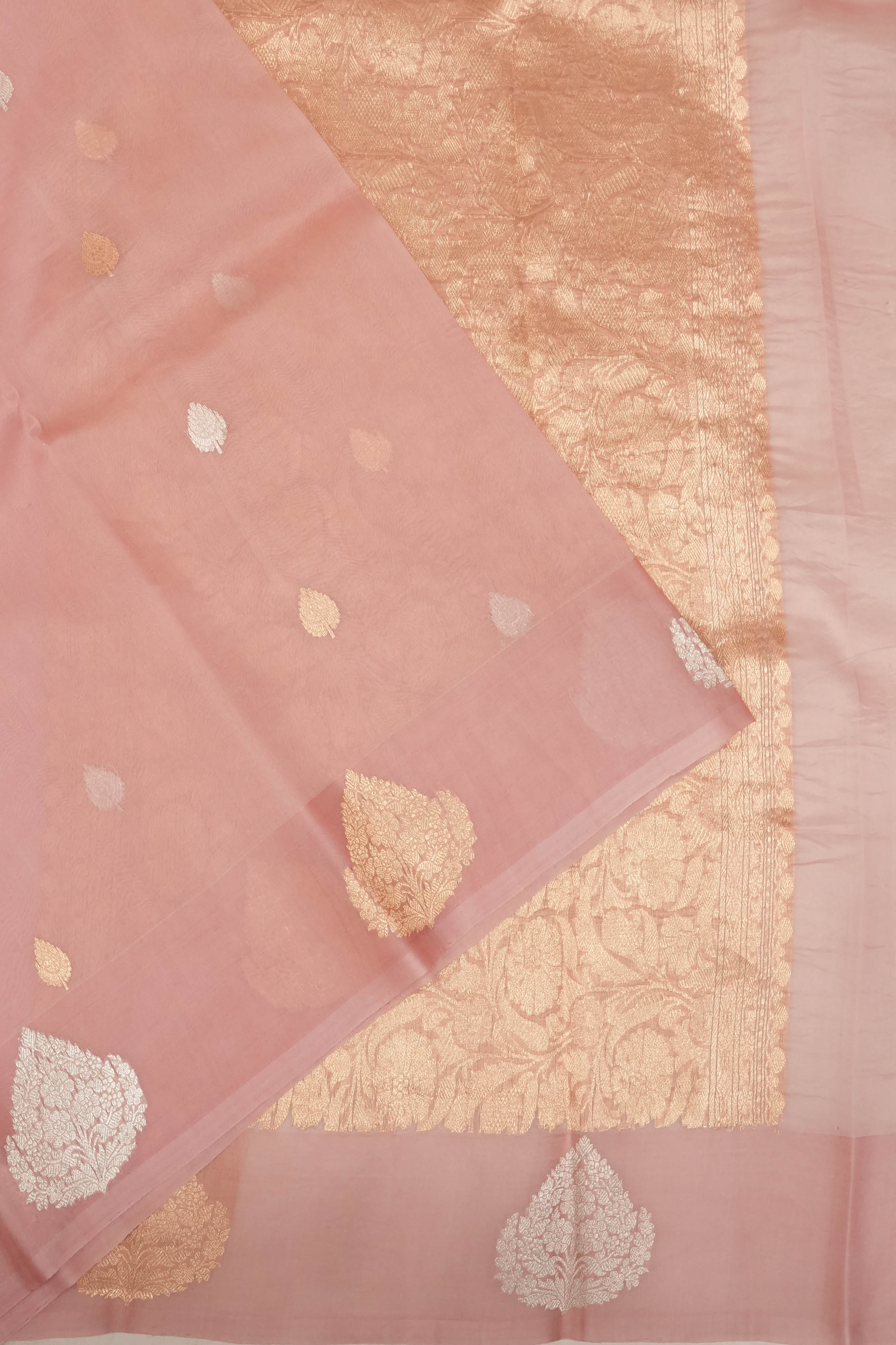 Organza Butta Peach Saree