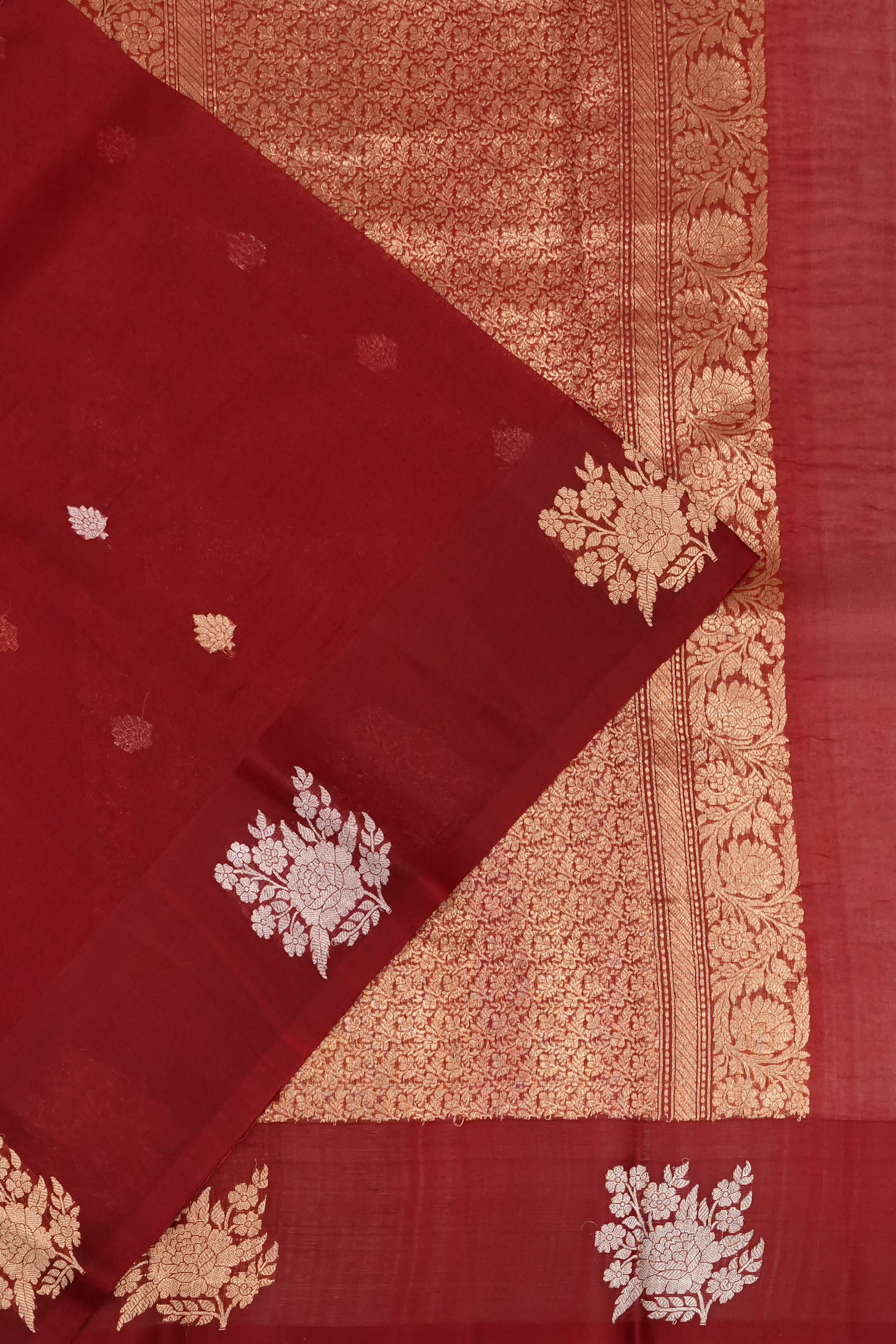 Organza Butta Maroon Saree