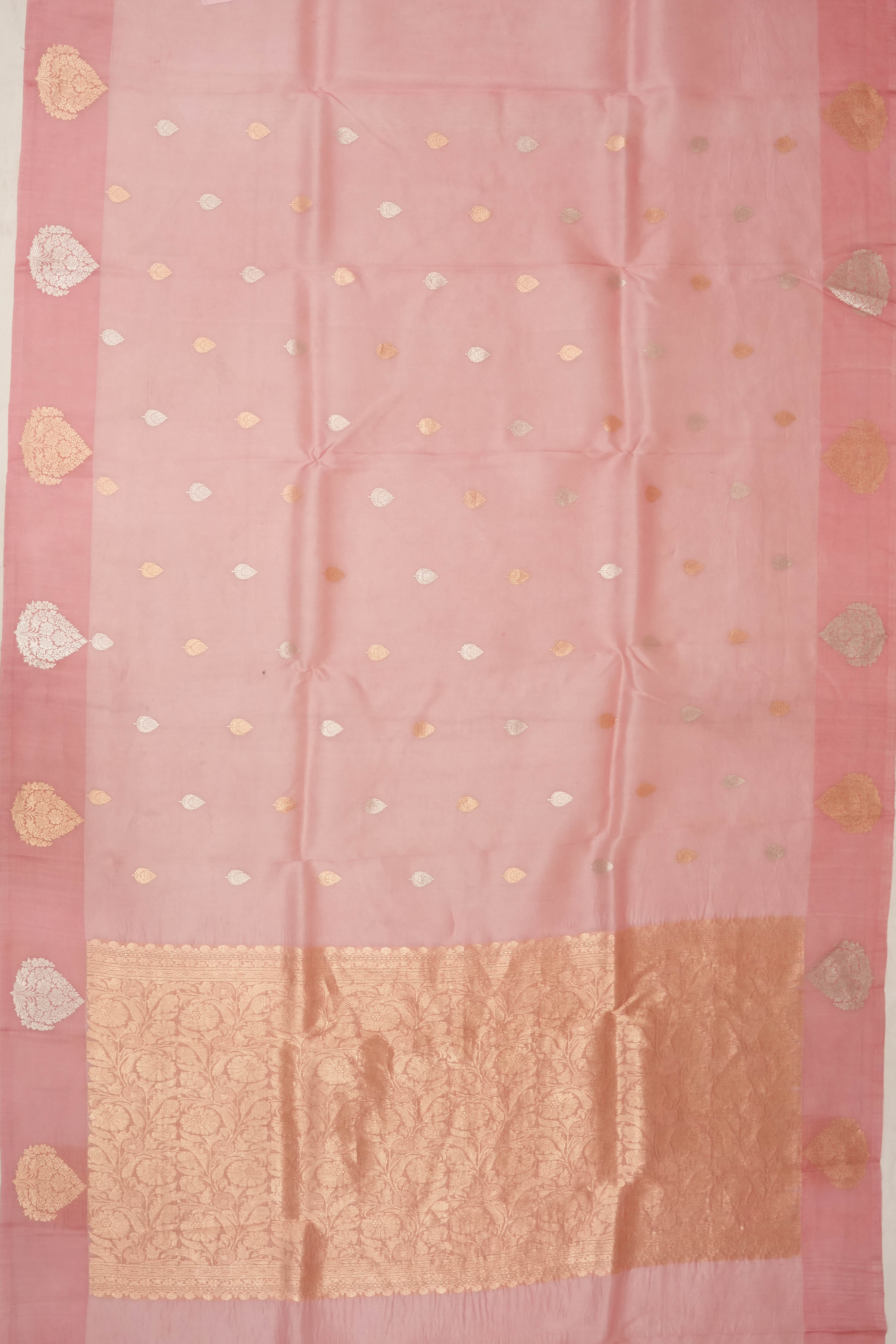 Organza Butta Peach Saree