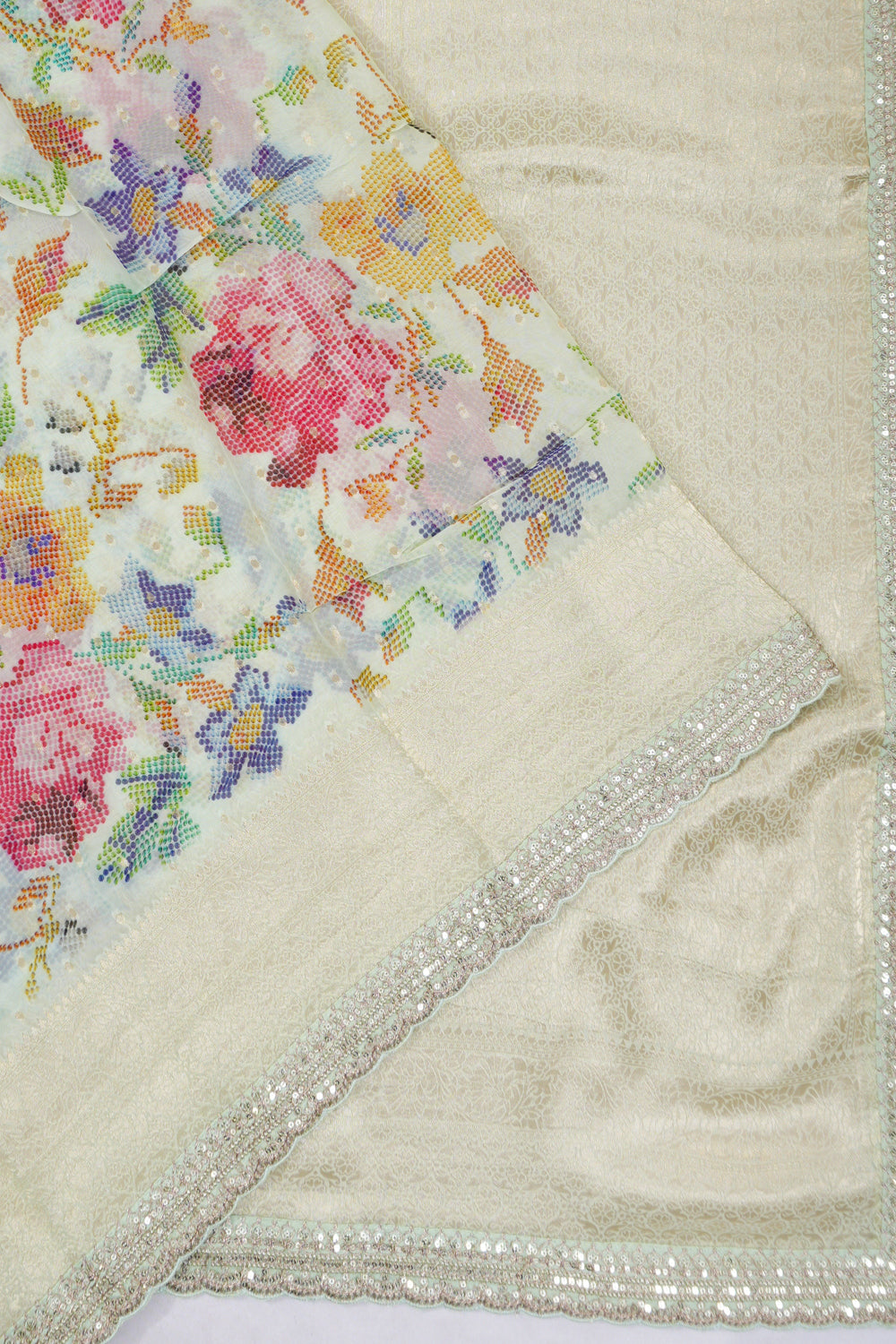 Georgette Butta And Stone Work White Saree