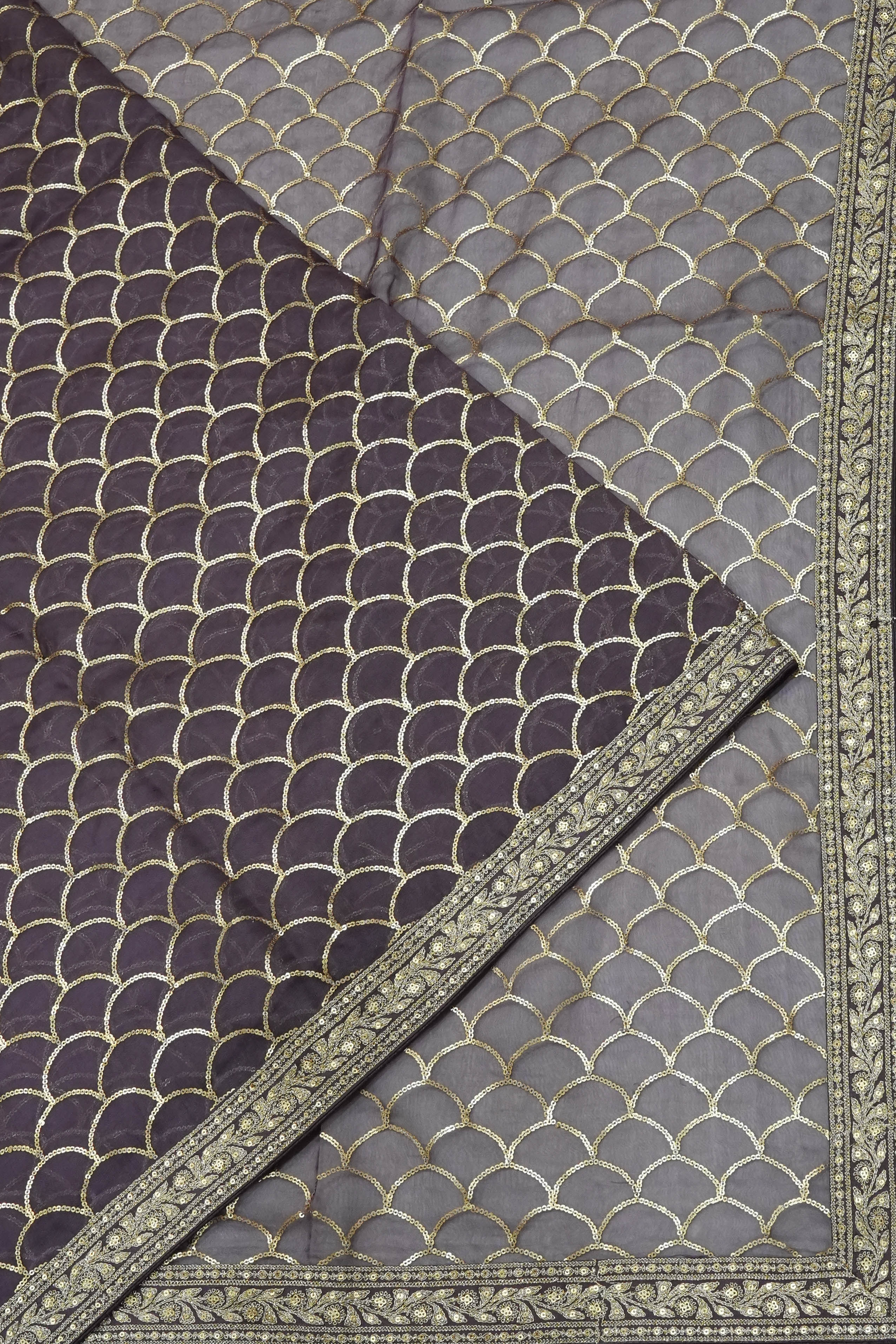 Georgette All Over Sequin Choco Brown Saree