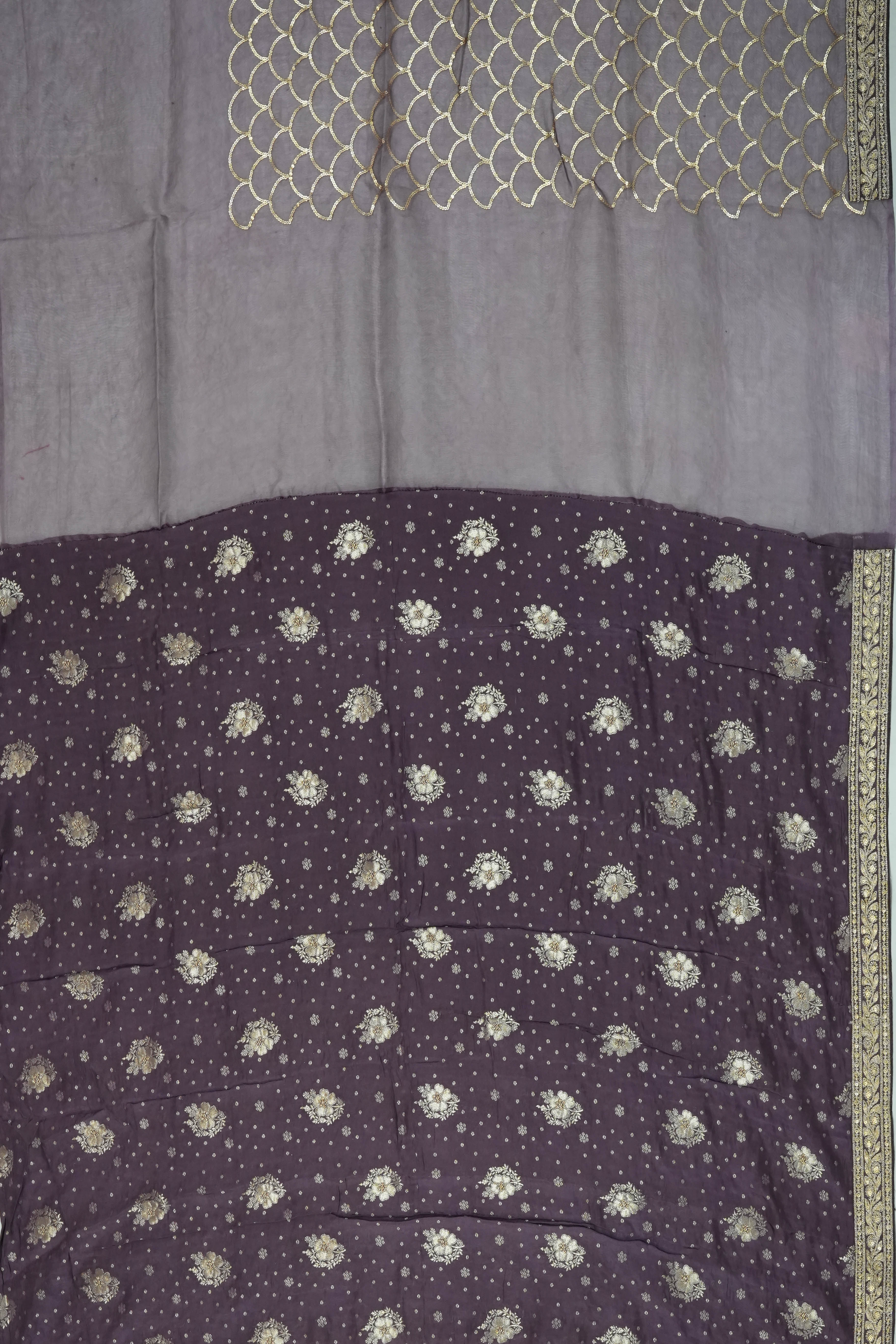 Georgette All Over Sequin Choco Brown Saree