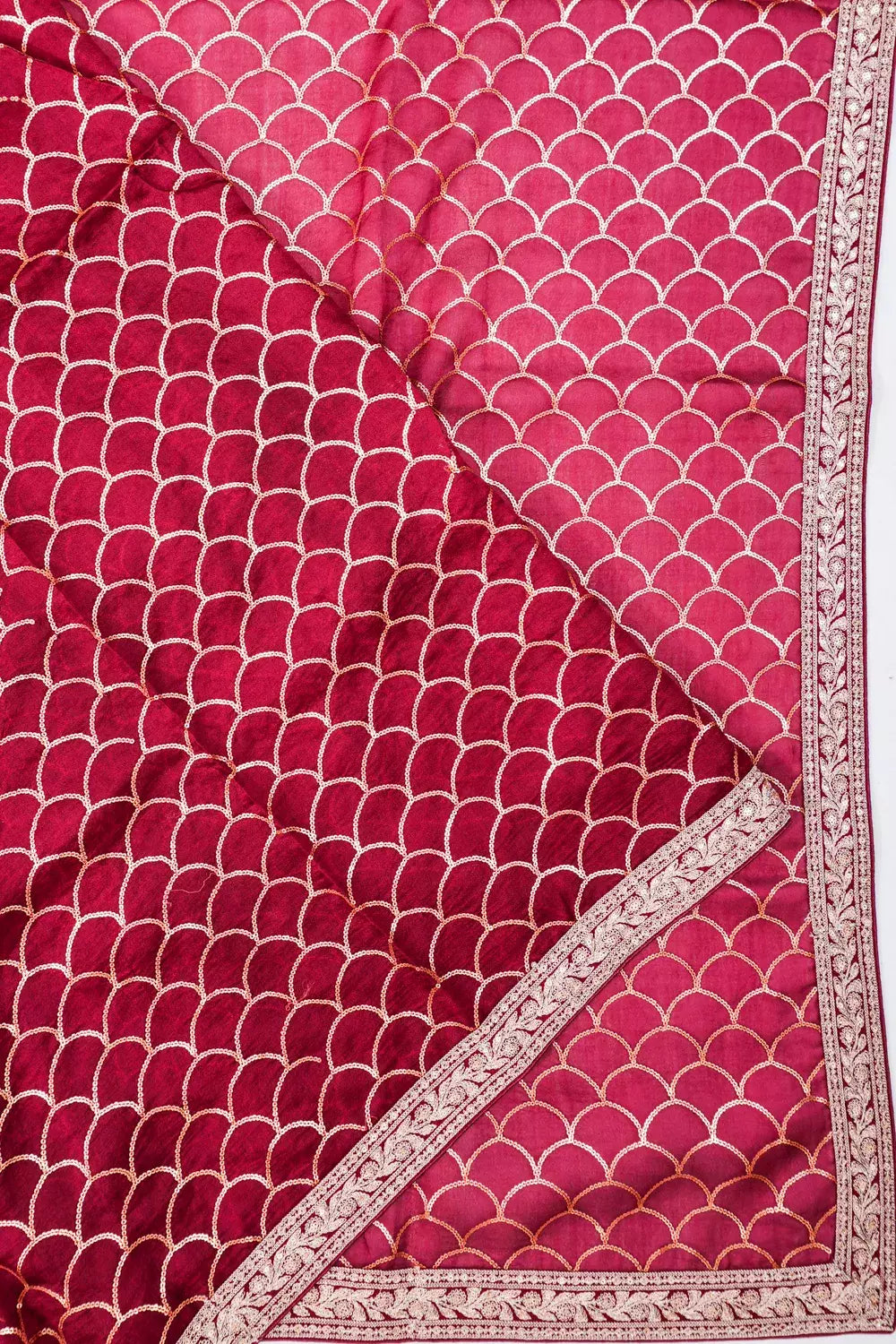Organza Brocade Maroon Saree