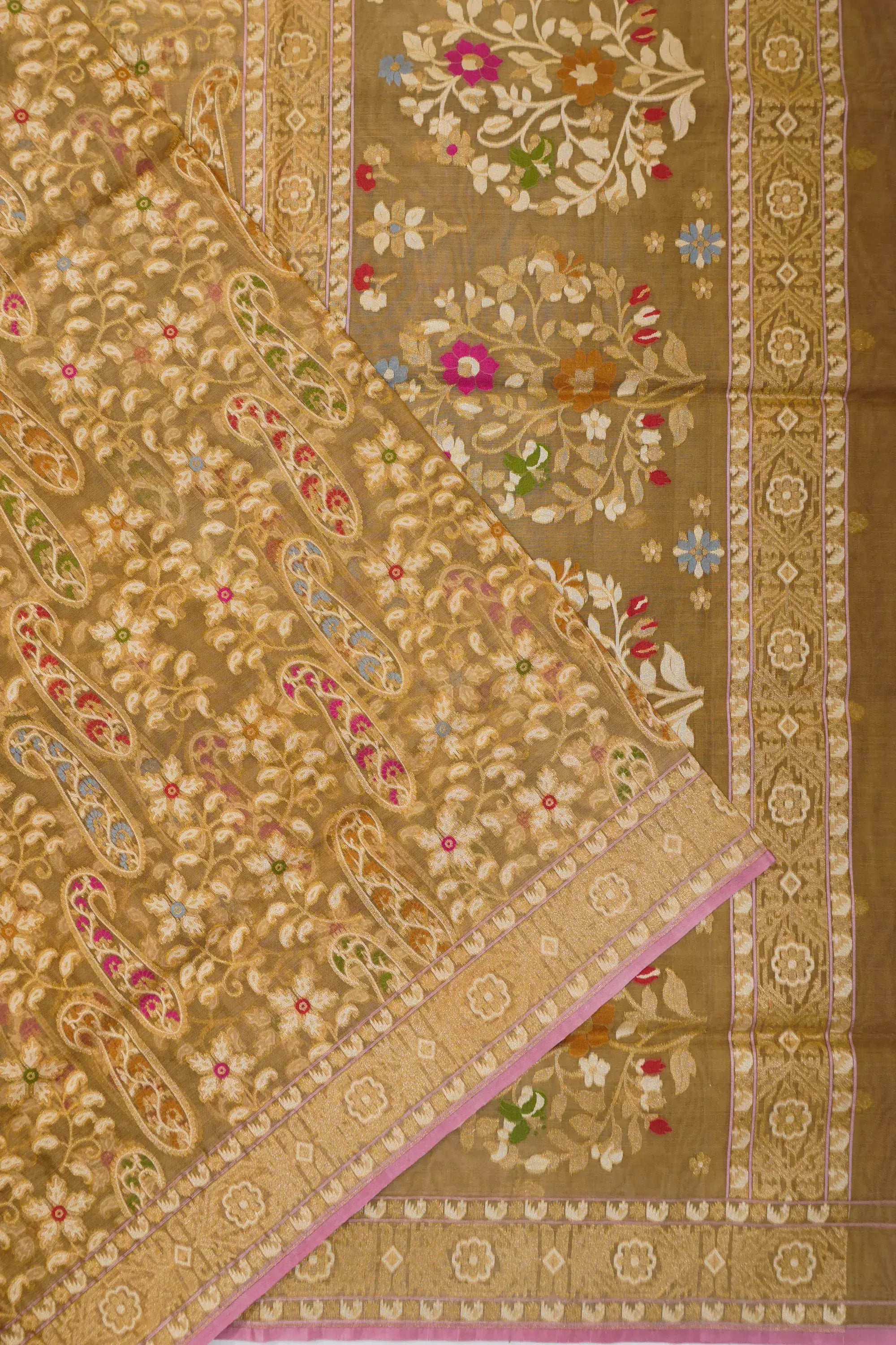 Banarasi Kora Organza Brocade Brown Saree