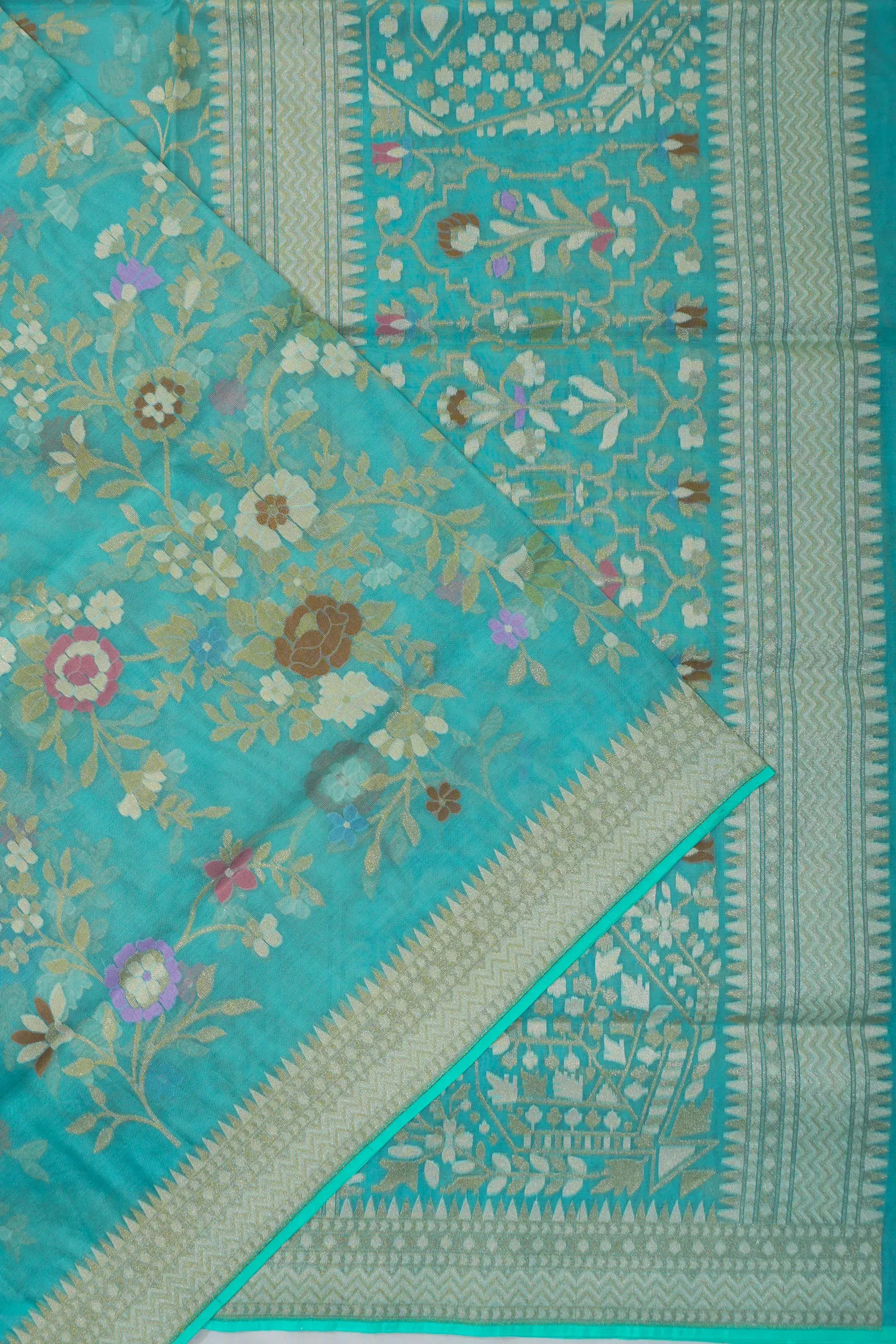 Banarasi Kora Organza Brocade Blue Saree