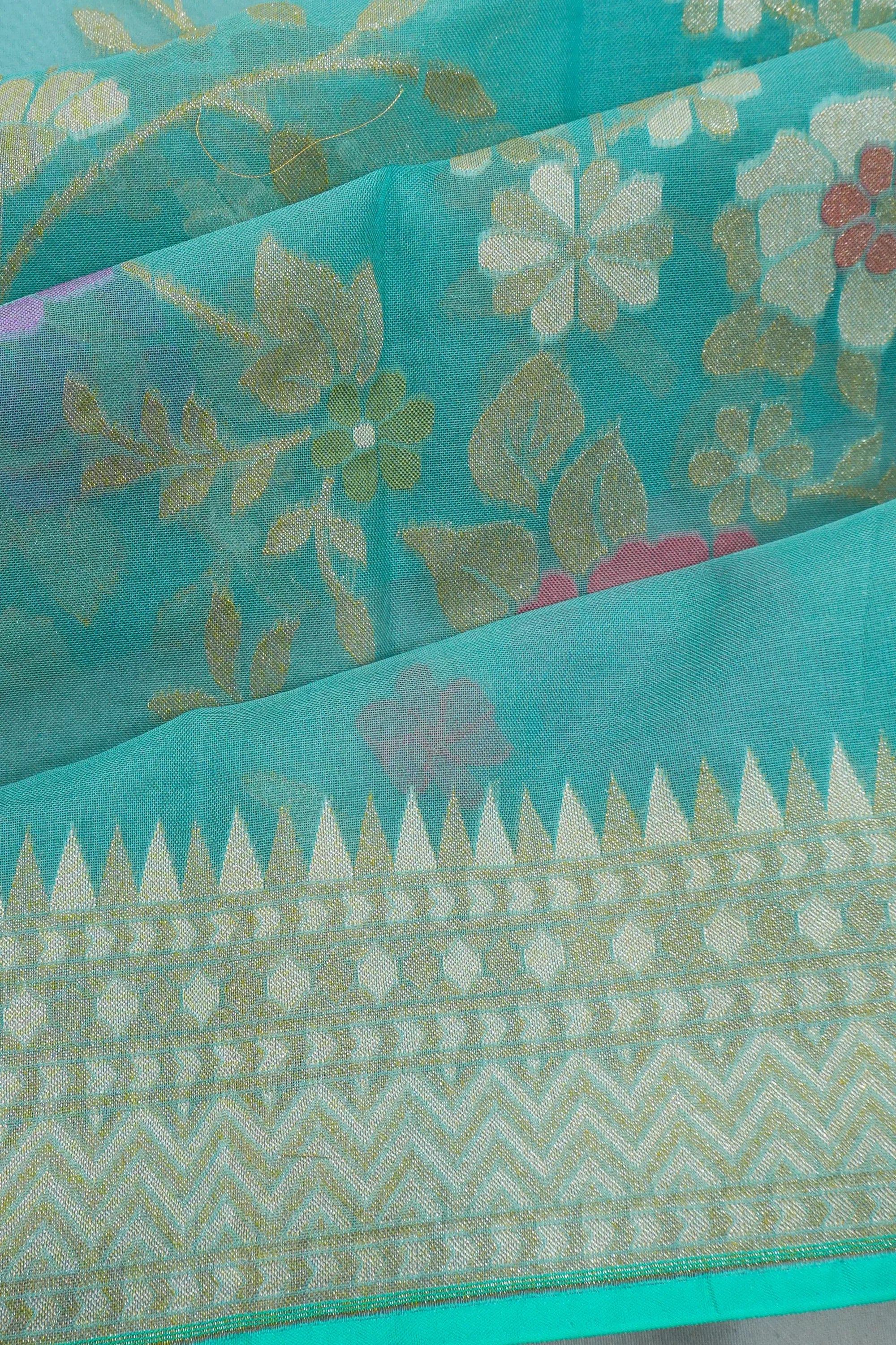 Banarasi Kora Organza Brocade Blue Saree