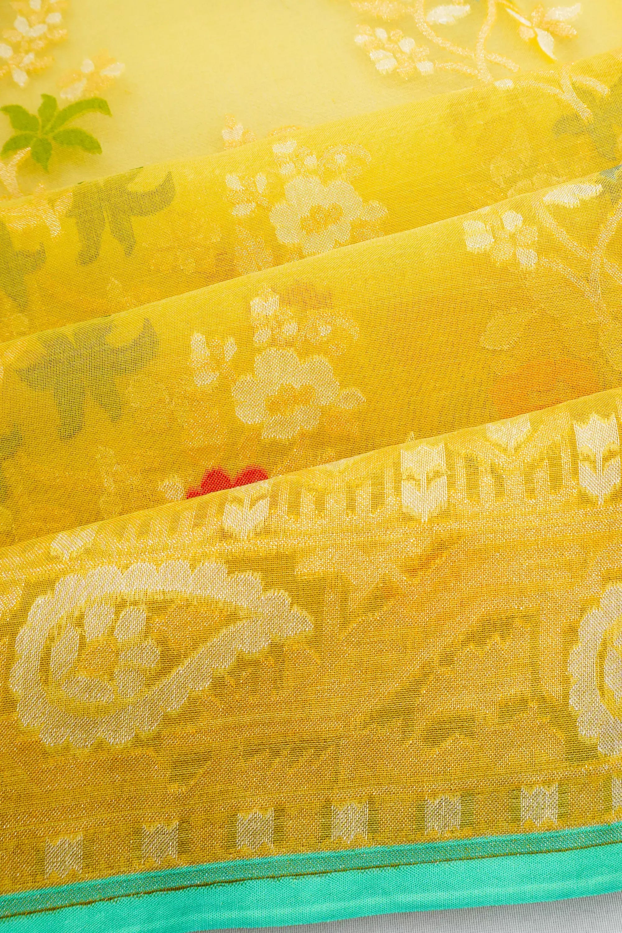 Banarasi Kora Organza Brocade Yellow Saree
