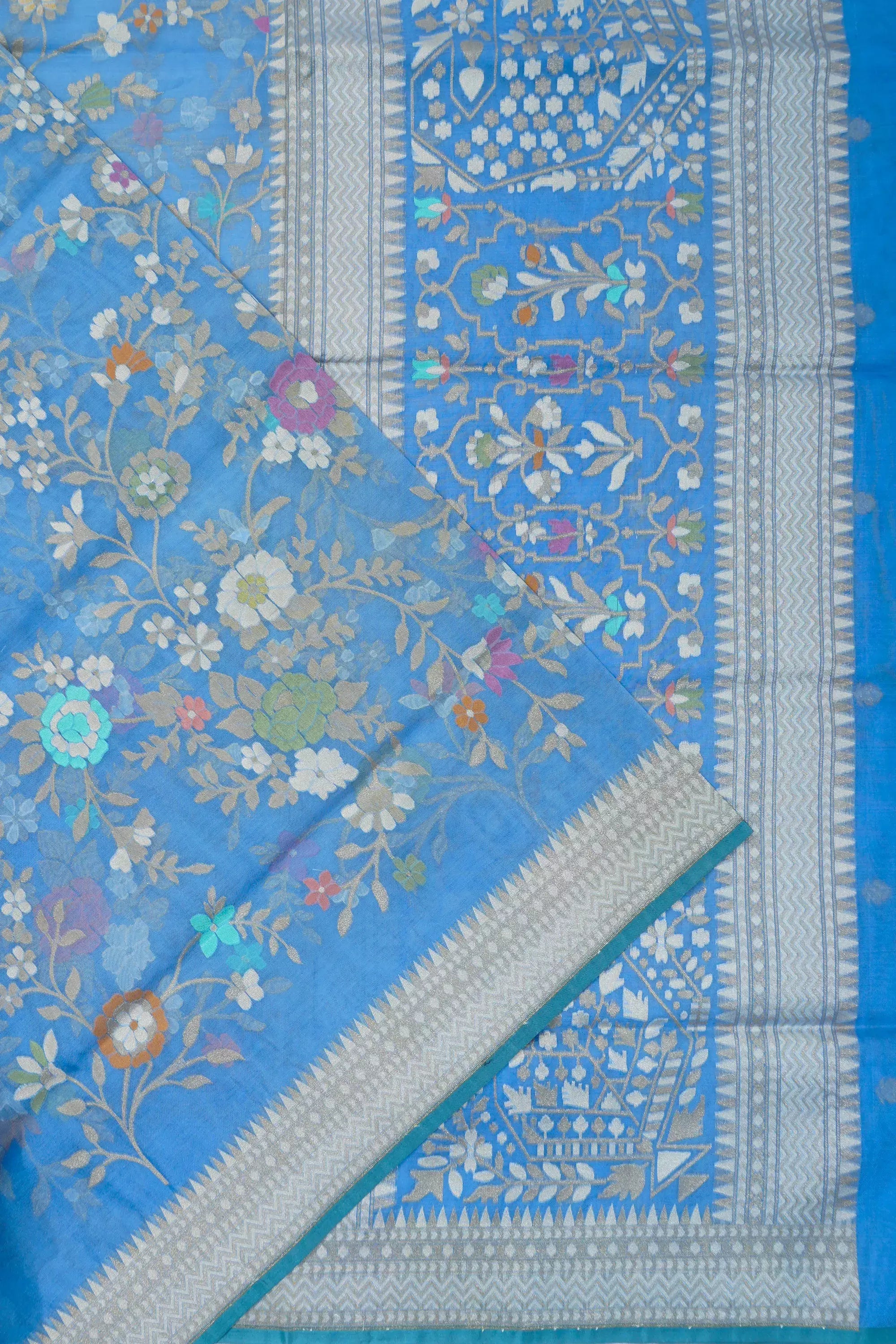 Banarasi Kora Organza Brocade Blue Saree