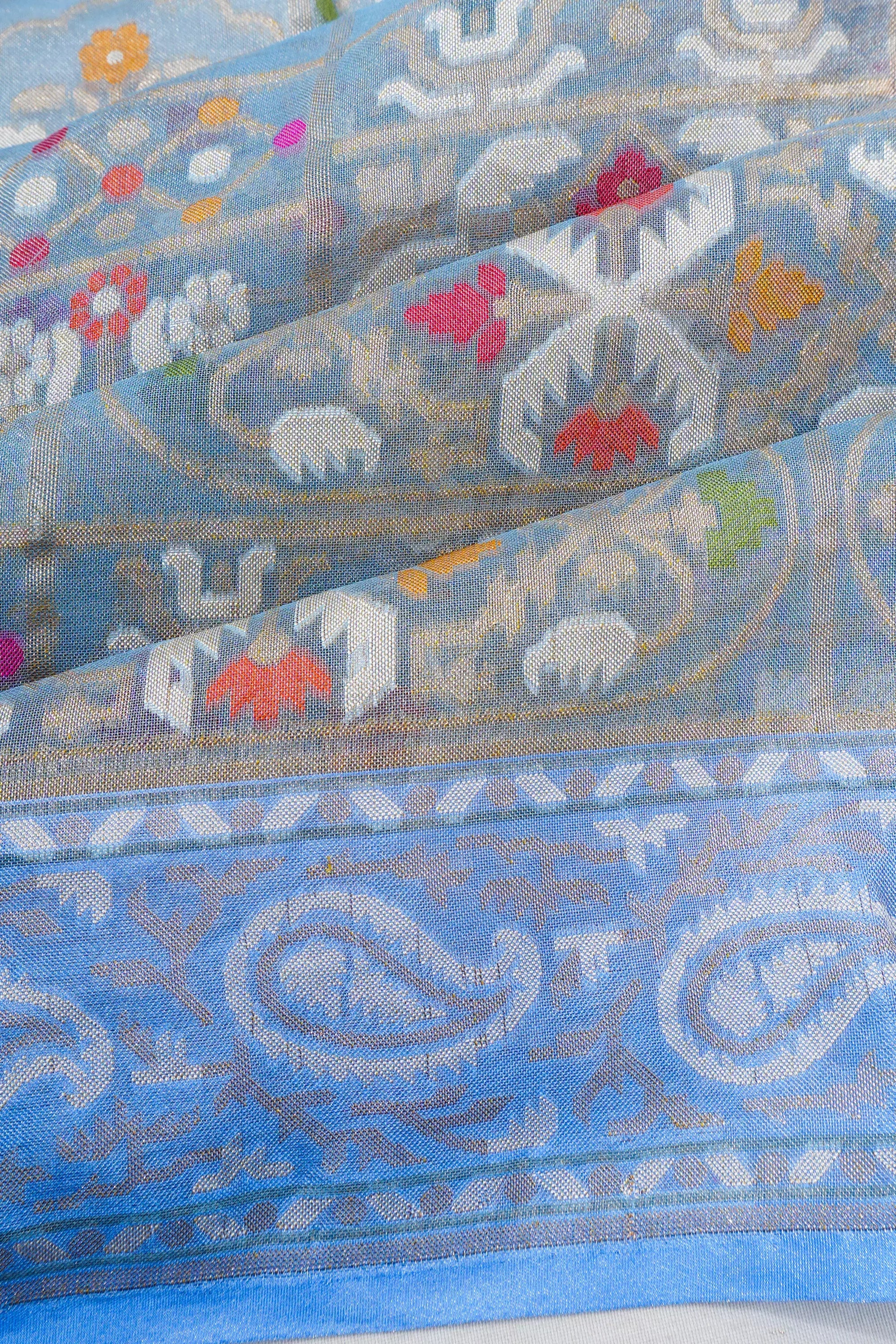 Banarasi Kora Organza Brocade Blue Saree