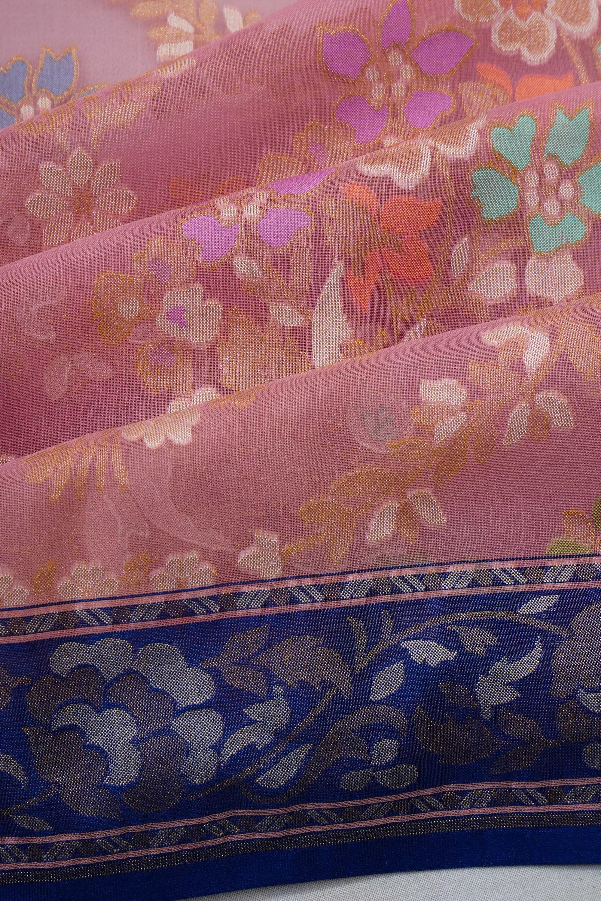 Banarasi Kora Organza Brocade Dusty Pink Saree