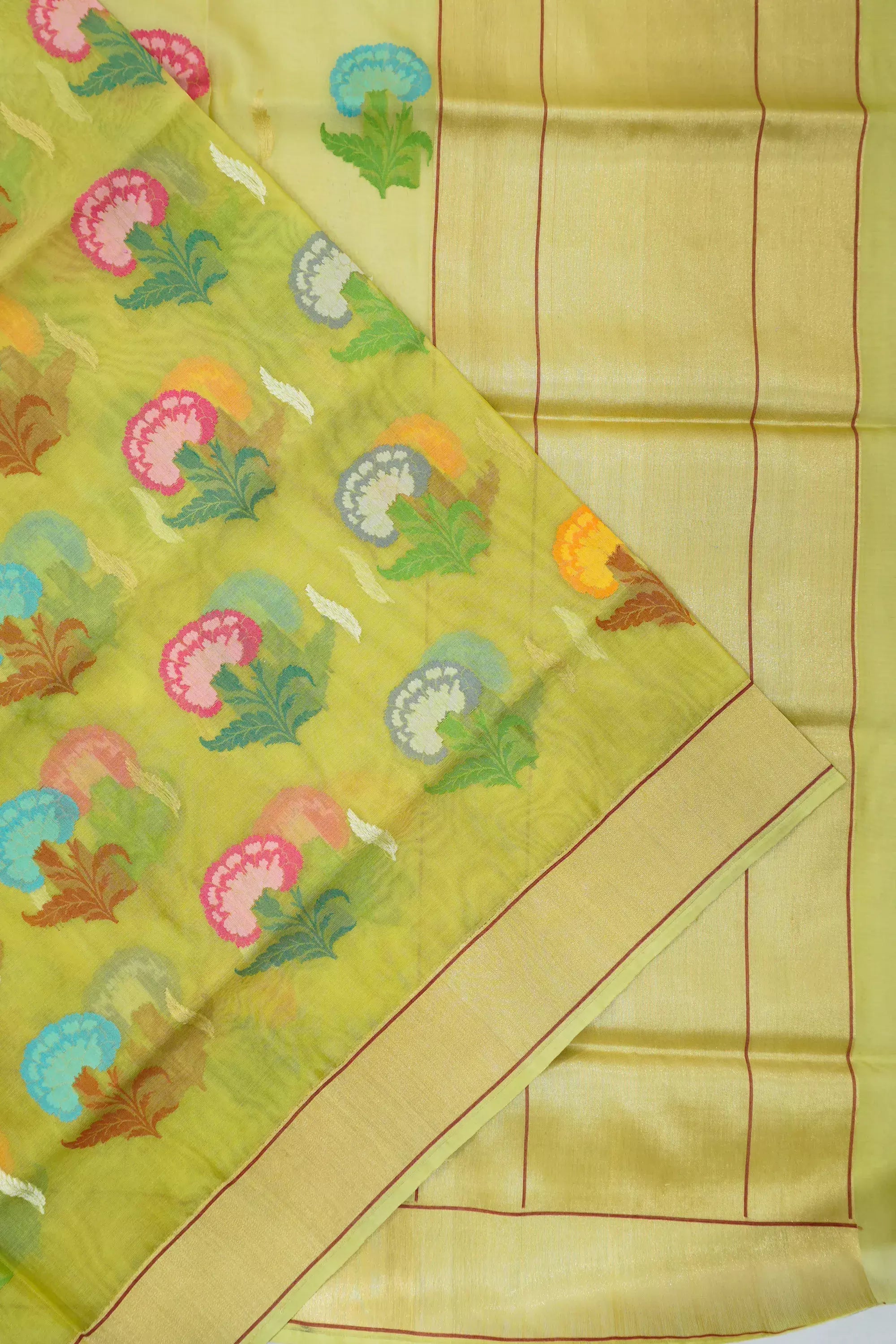 Banarasi Kora Organza Butta Pista Green Saree