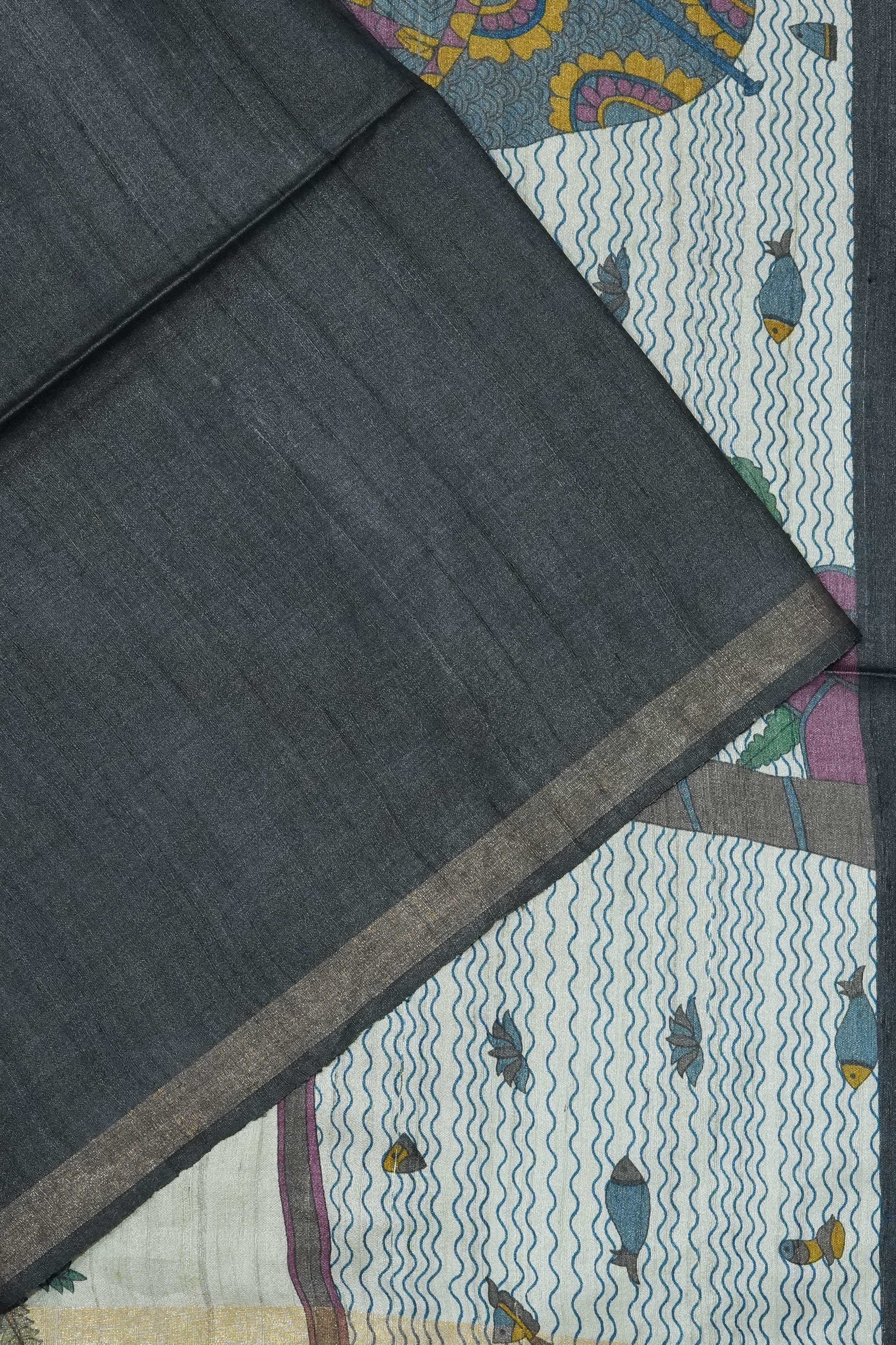 Tussar Plain Black Saree