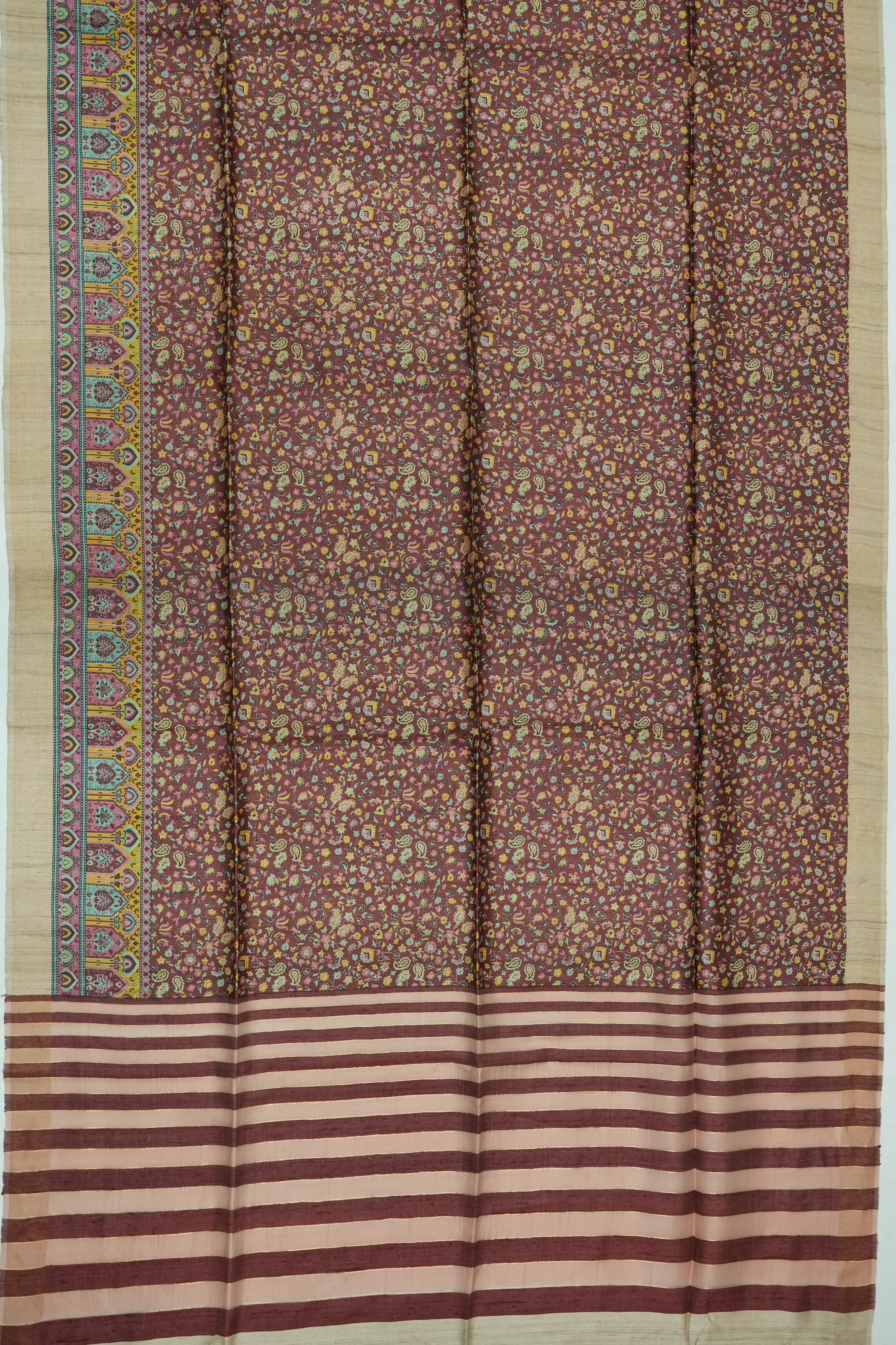 Tussar Brocade Brown Saree