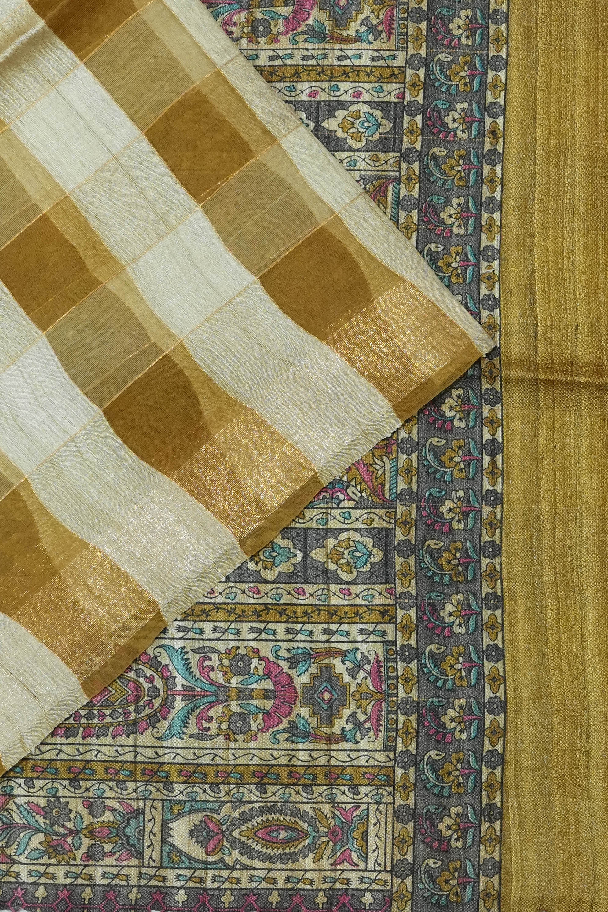 Organza Checks Rust Brown Saree