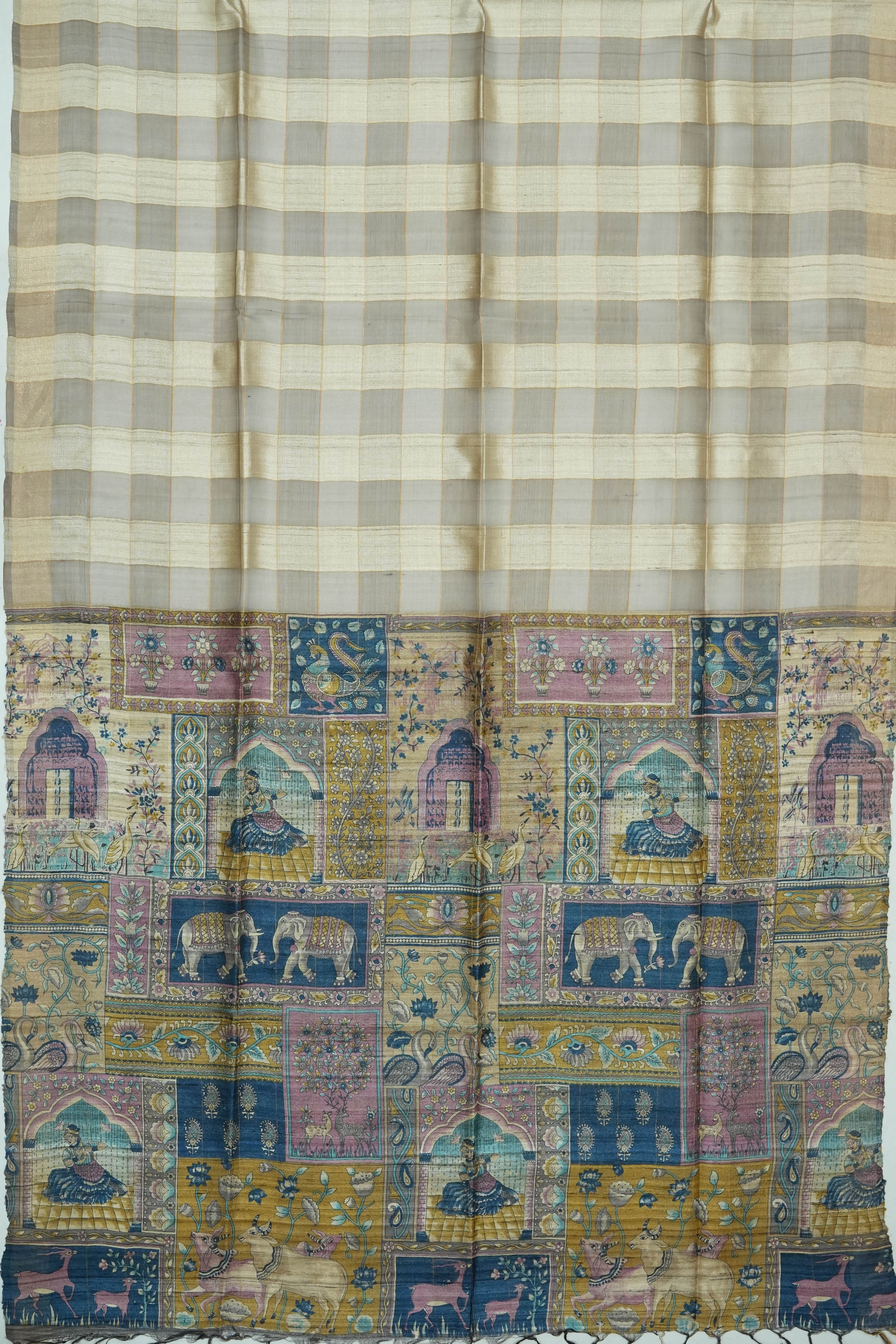 Organza Checks Grey Saree