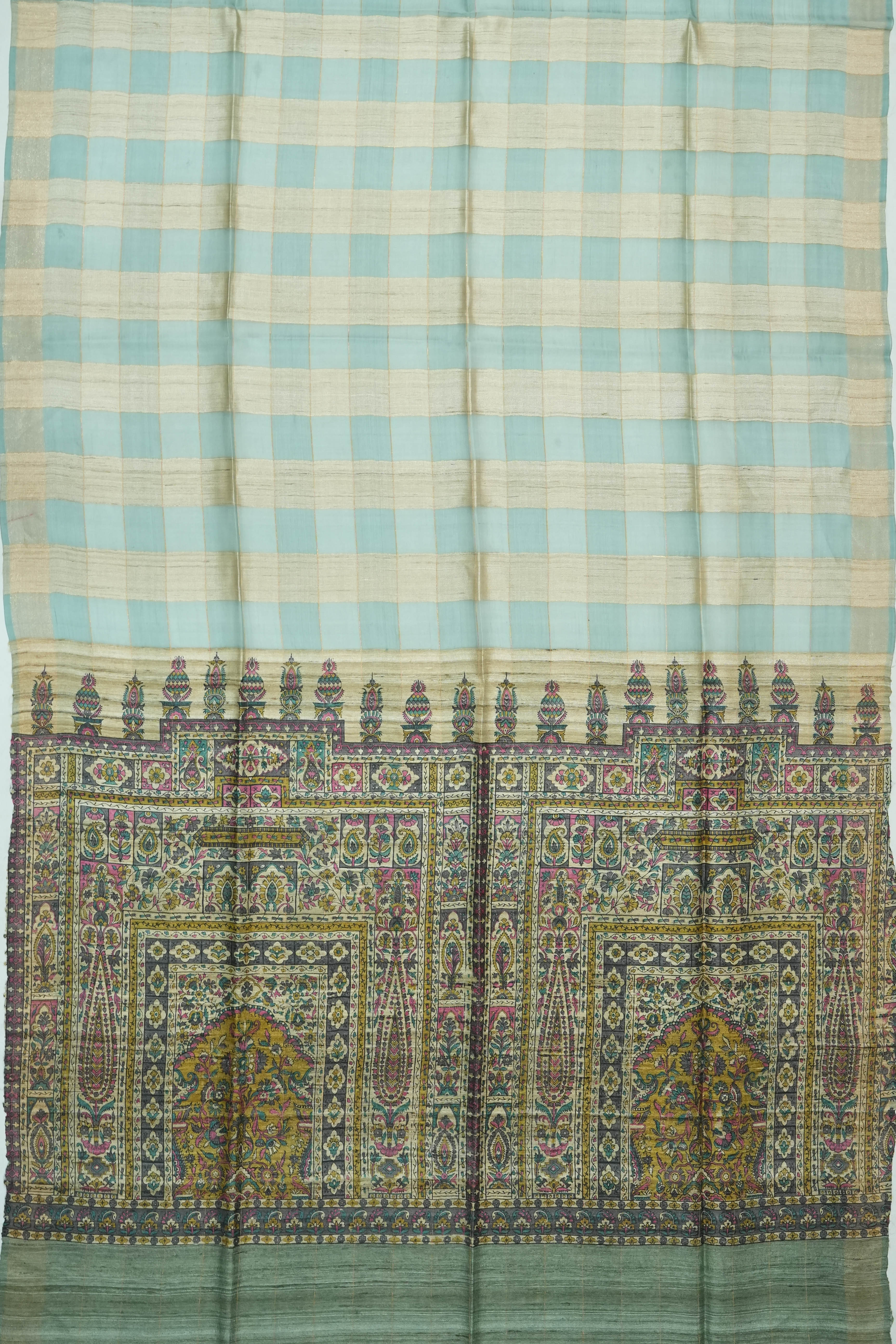 Organza Checks Blue Saree