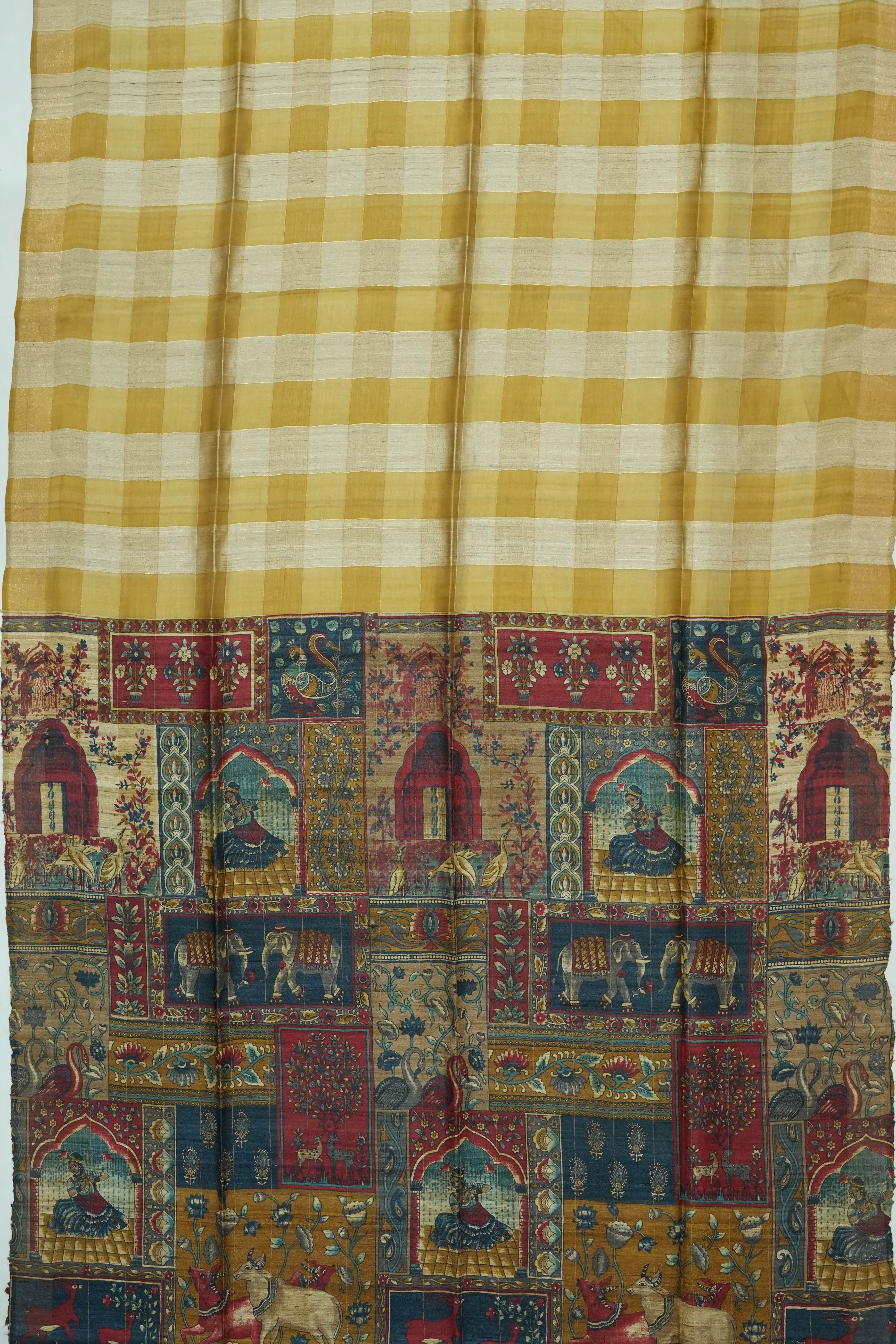 Organza Checks Rust Brown Saree