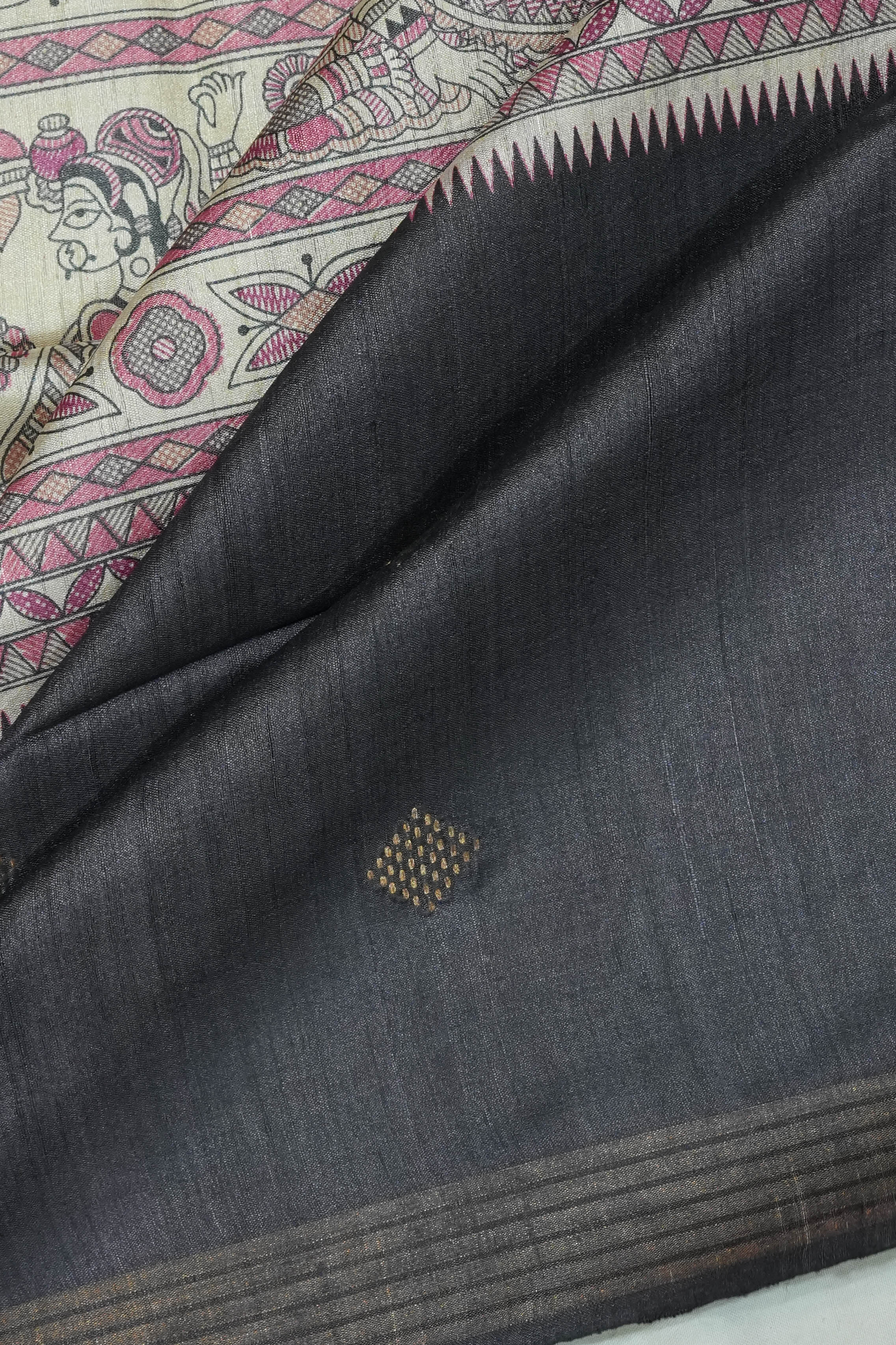 Tussar Printed Pink Saree