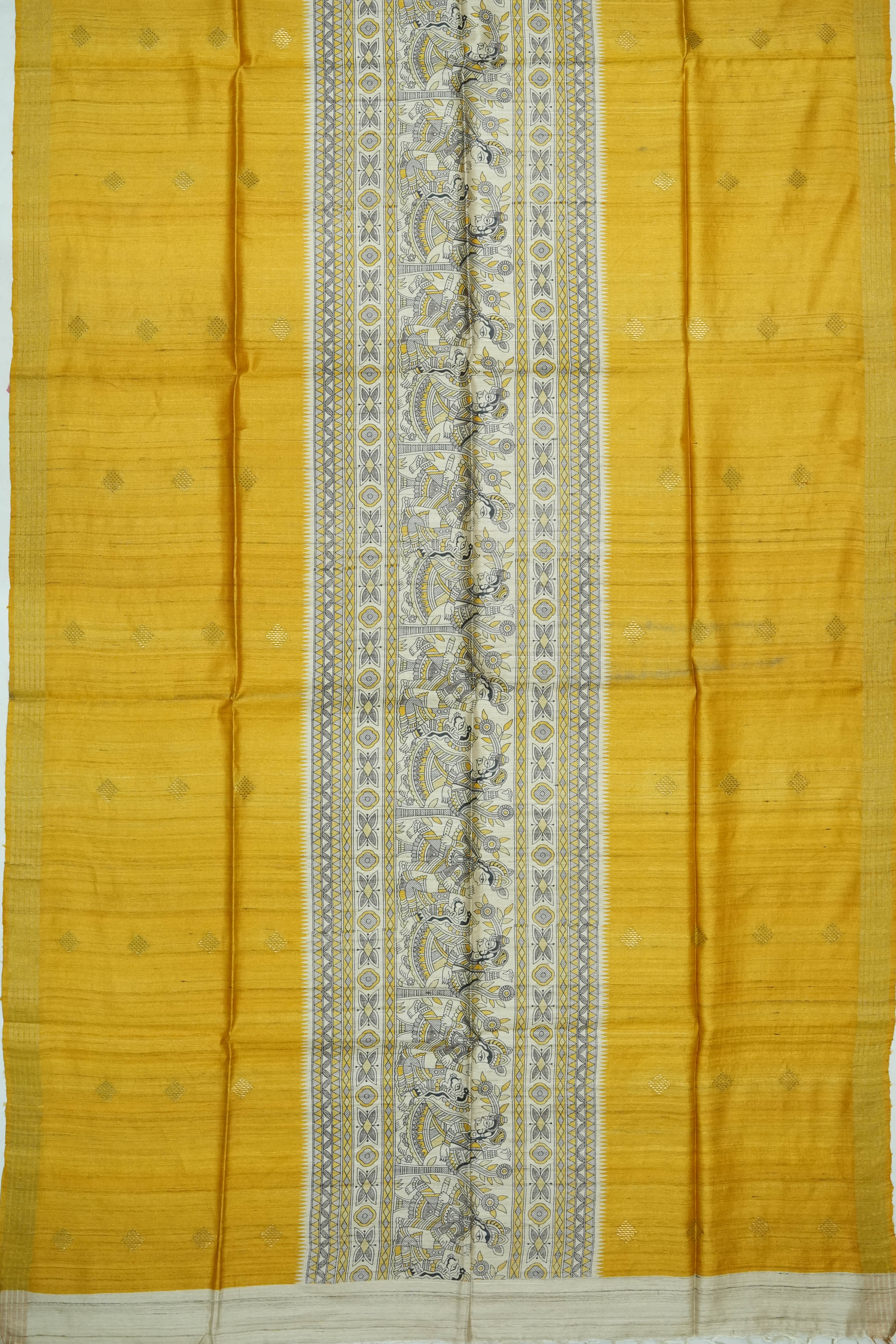 Tussar Printed Off White Saree