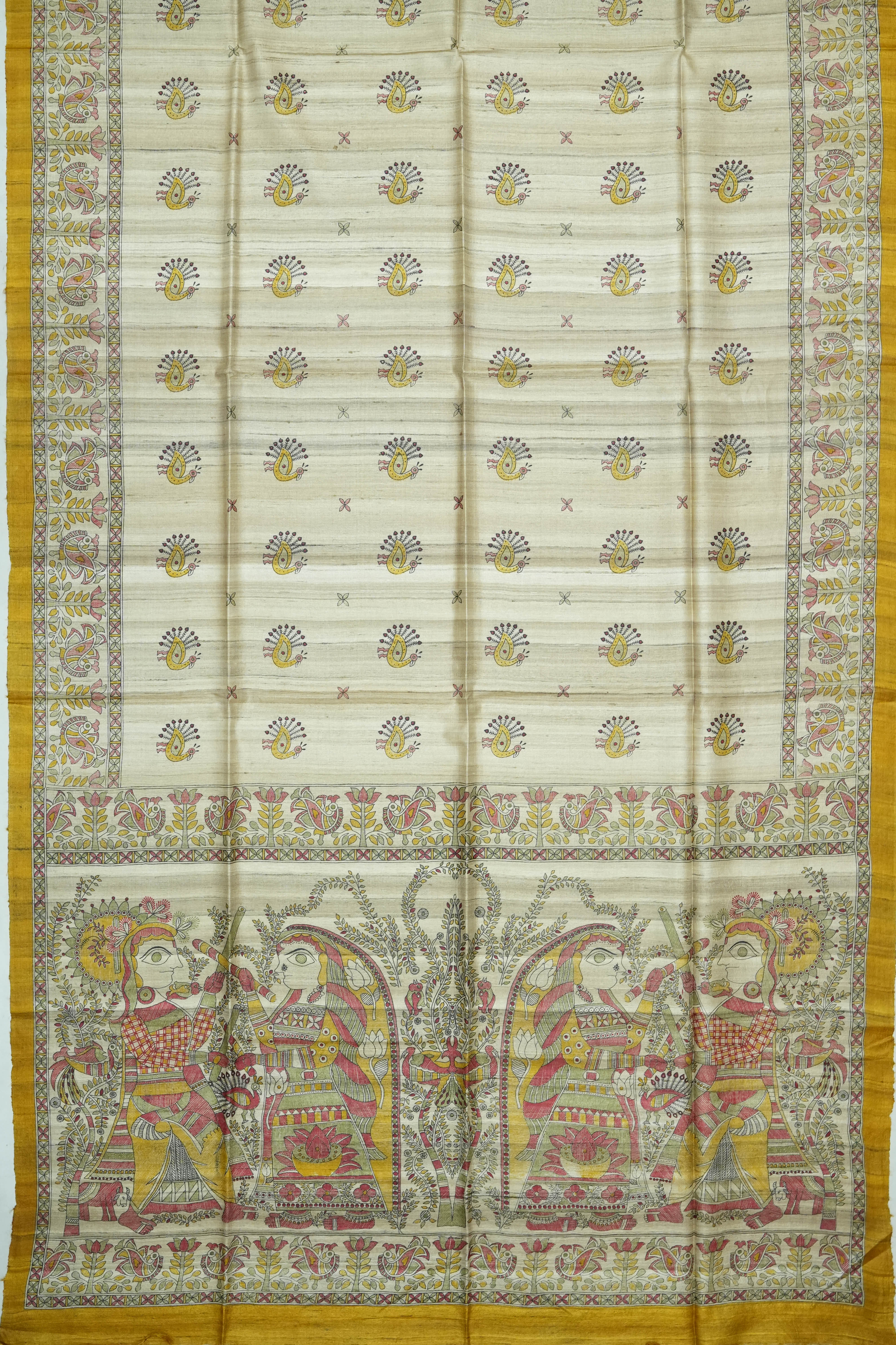 Tussar Printed Cream Saree