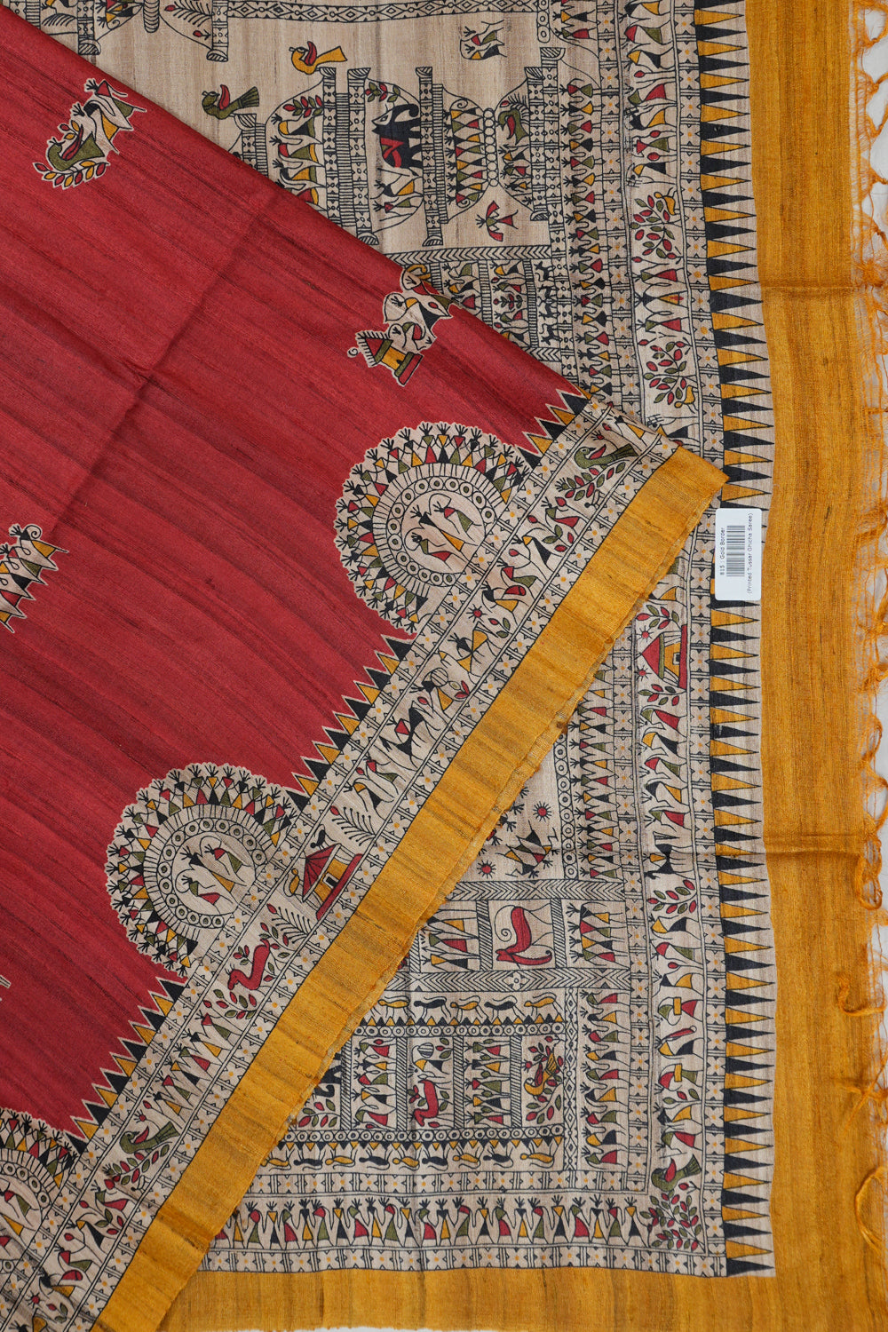 Tussar Printed Butta Red Saree