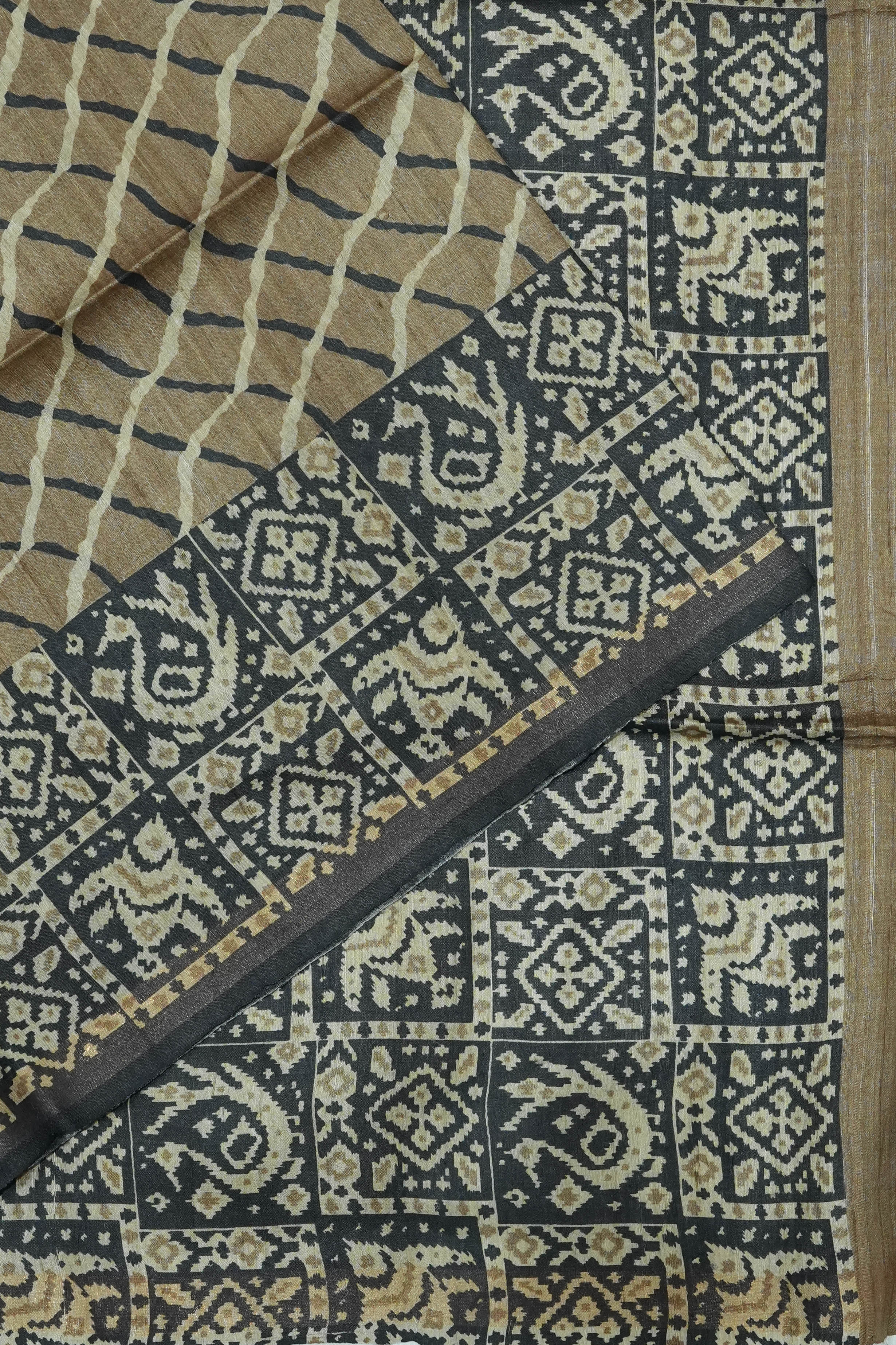 Tussar Brocade Brown Saree