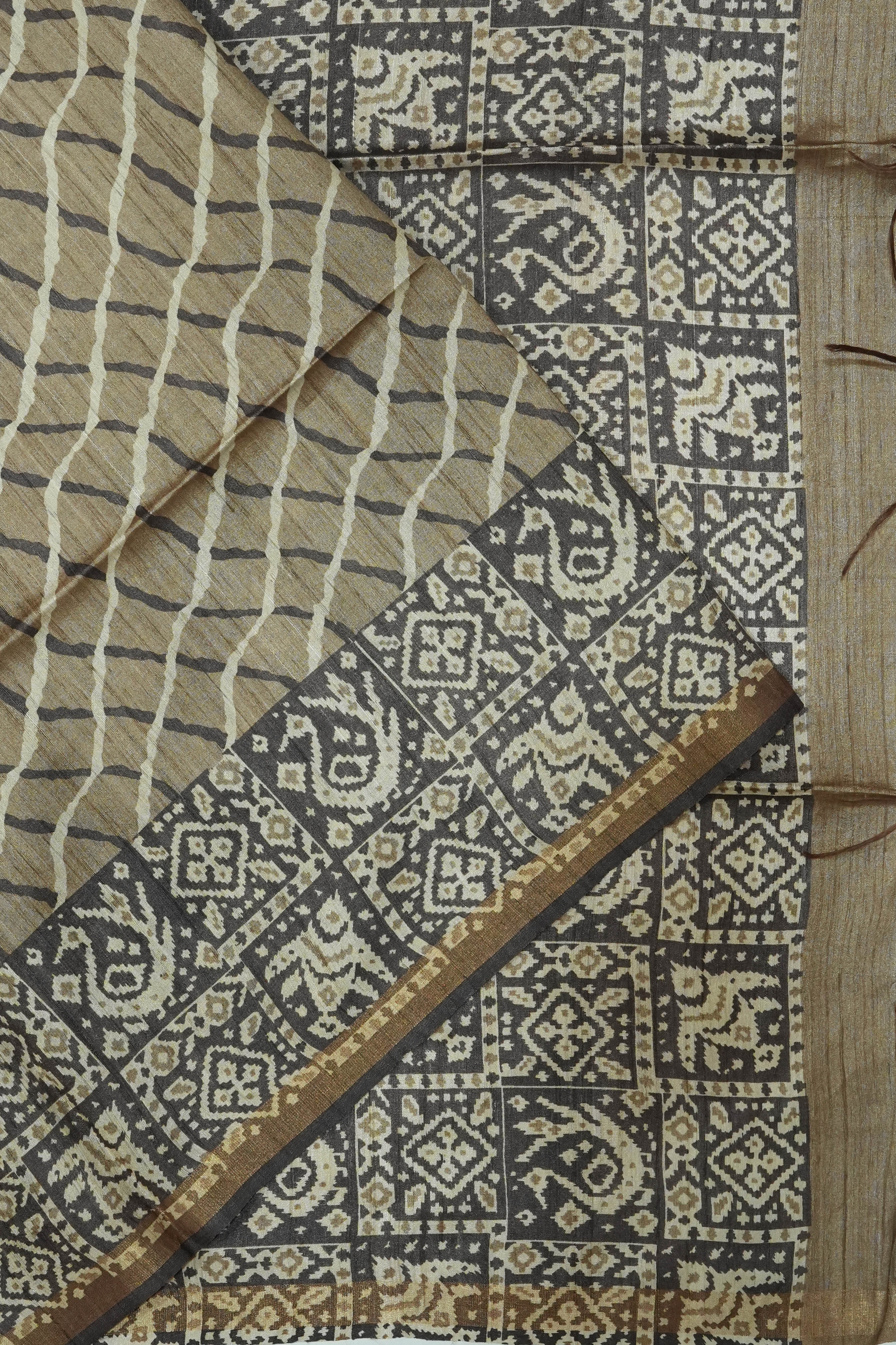 Tussar Brocade Brown Saree
