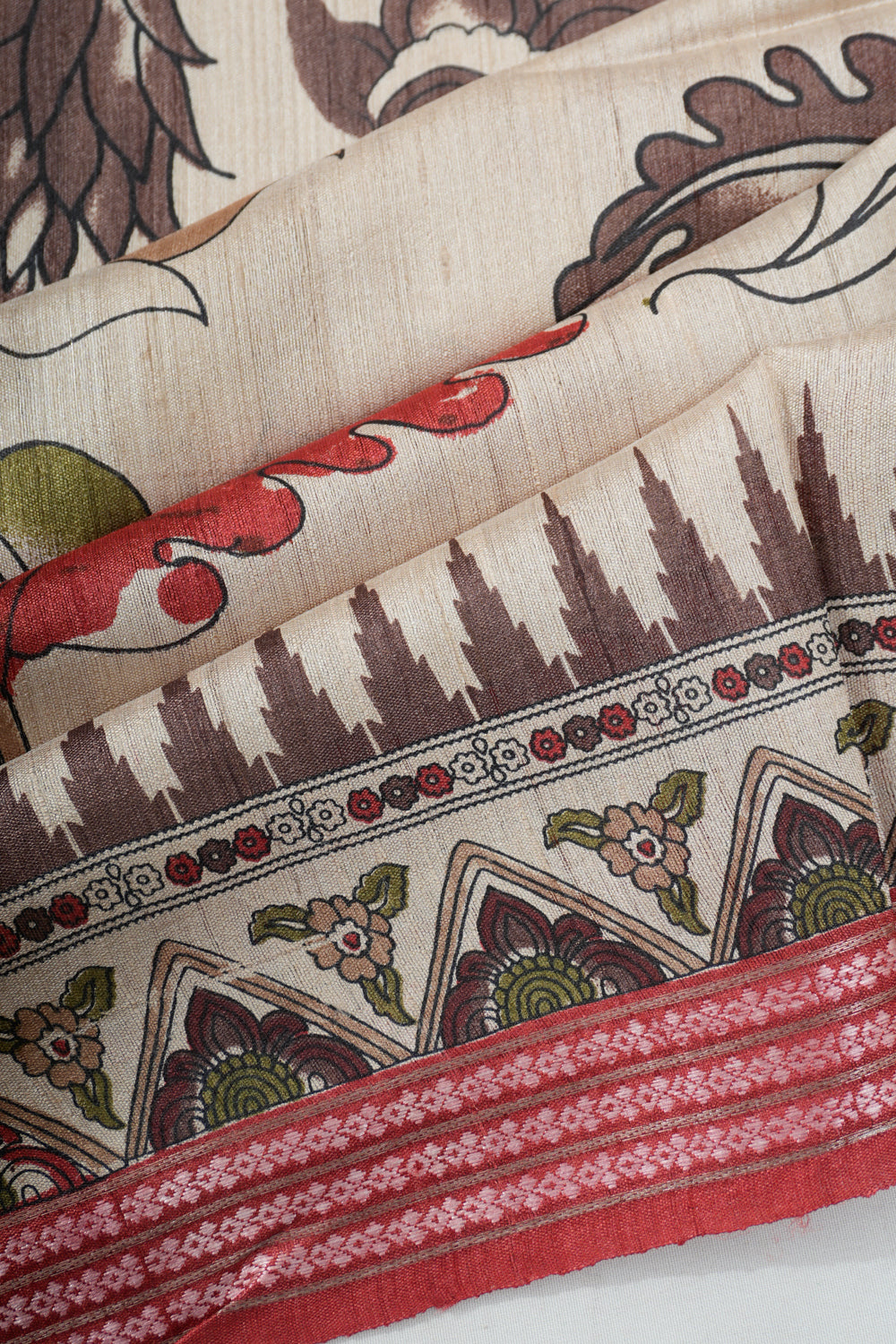 Tussar Floral Printed Off White Saree
