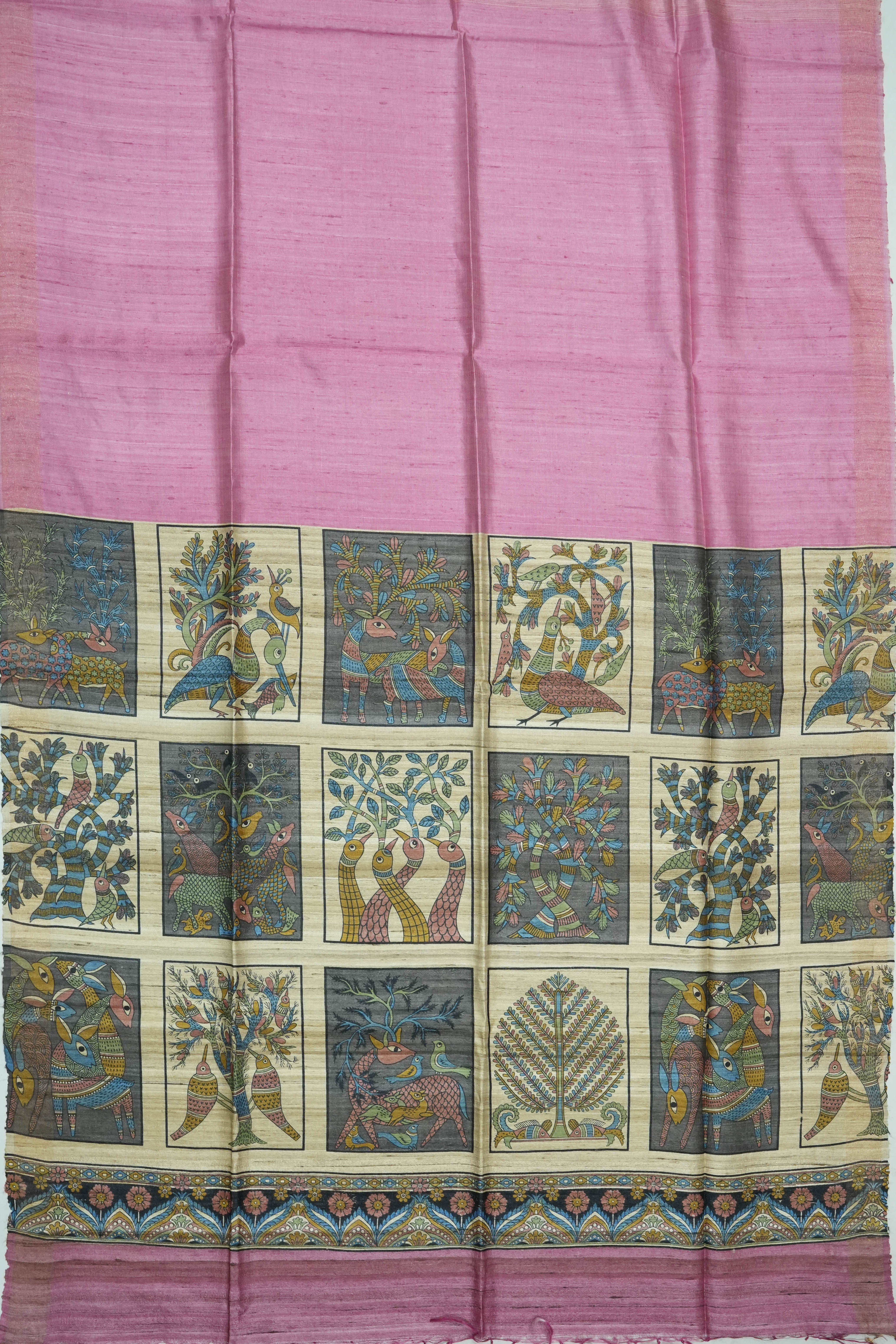 Tussar Plain Pink Saree