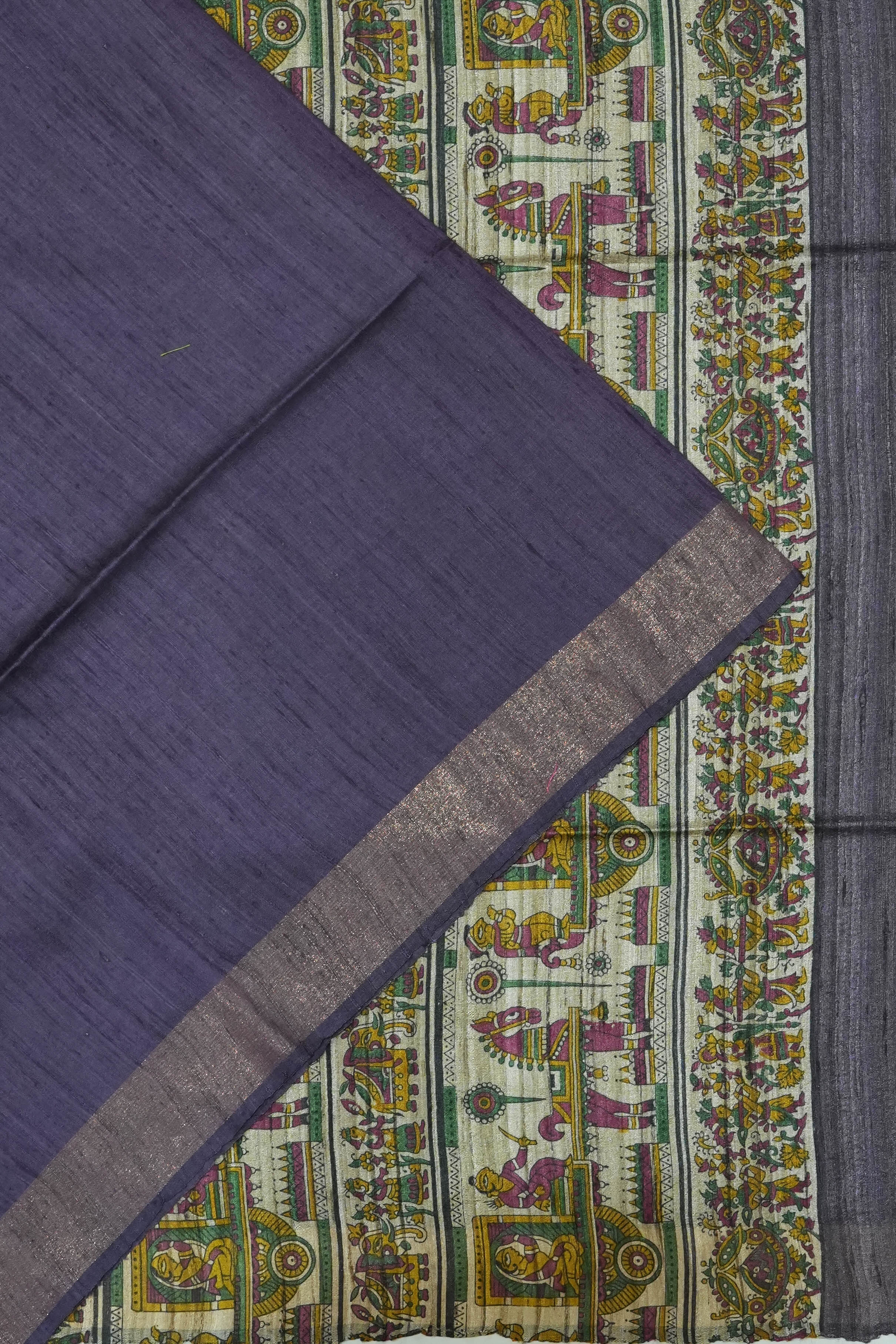 Tussar Plain Blue Saree