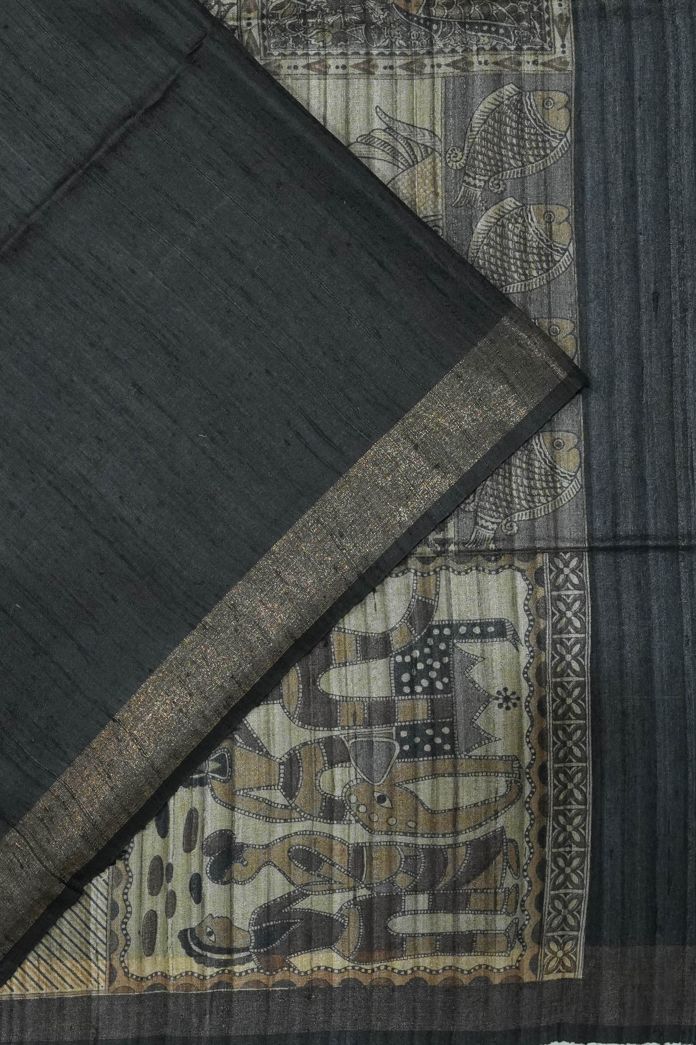 Tussar Plain Black Saree