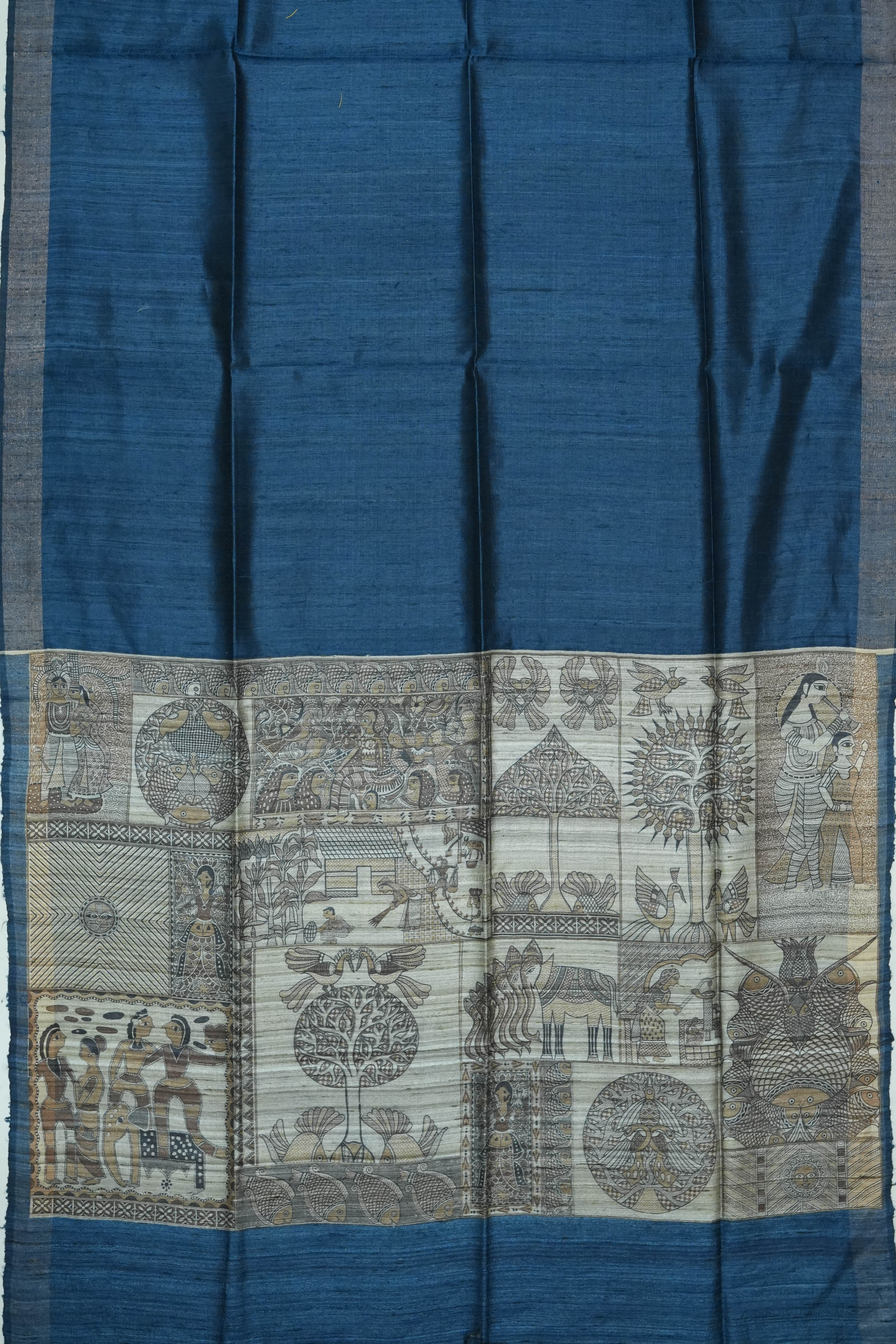 Tussar Plain Blue Saree