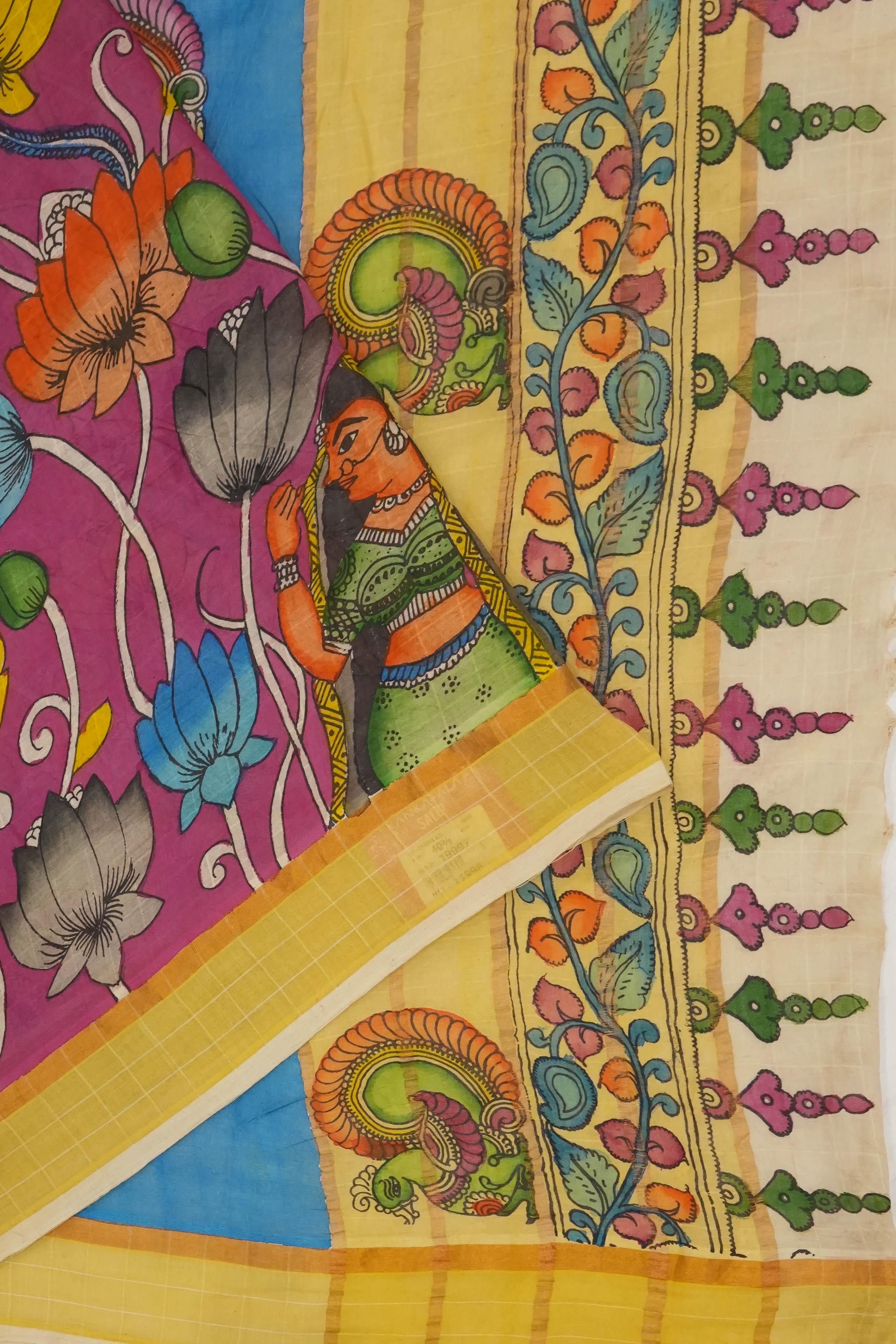 Kalamkari Silk Hand Painted Pink Saree
