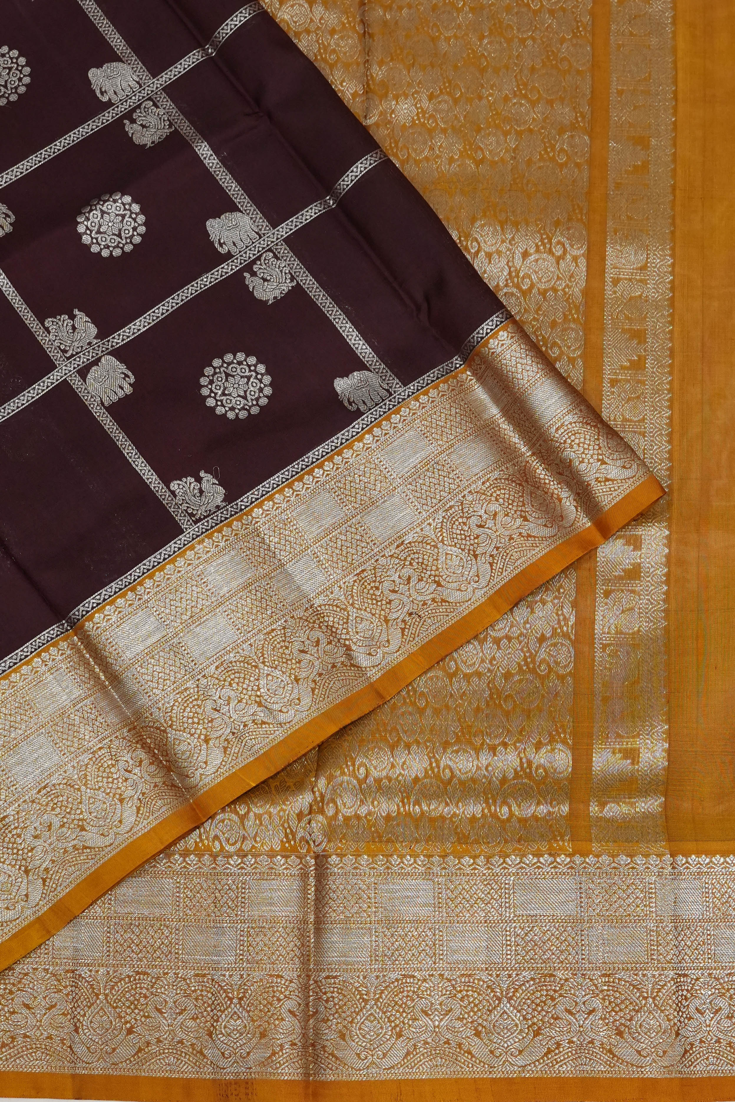 Venkatagiri Silk Brocade Brown Saree