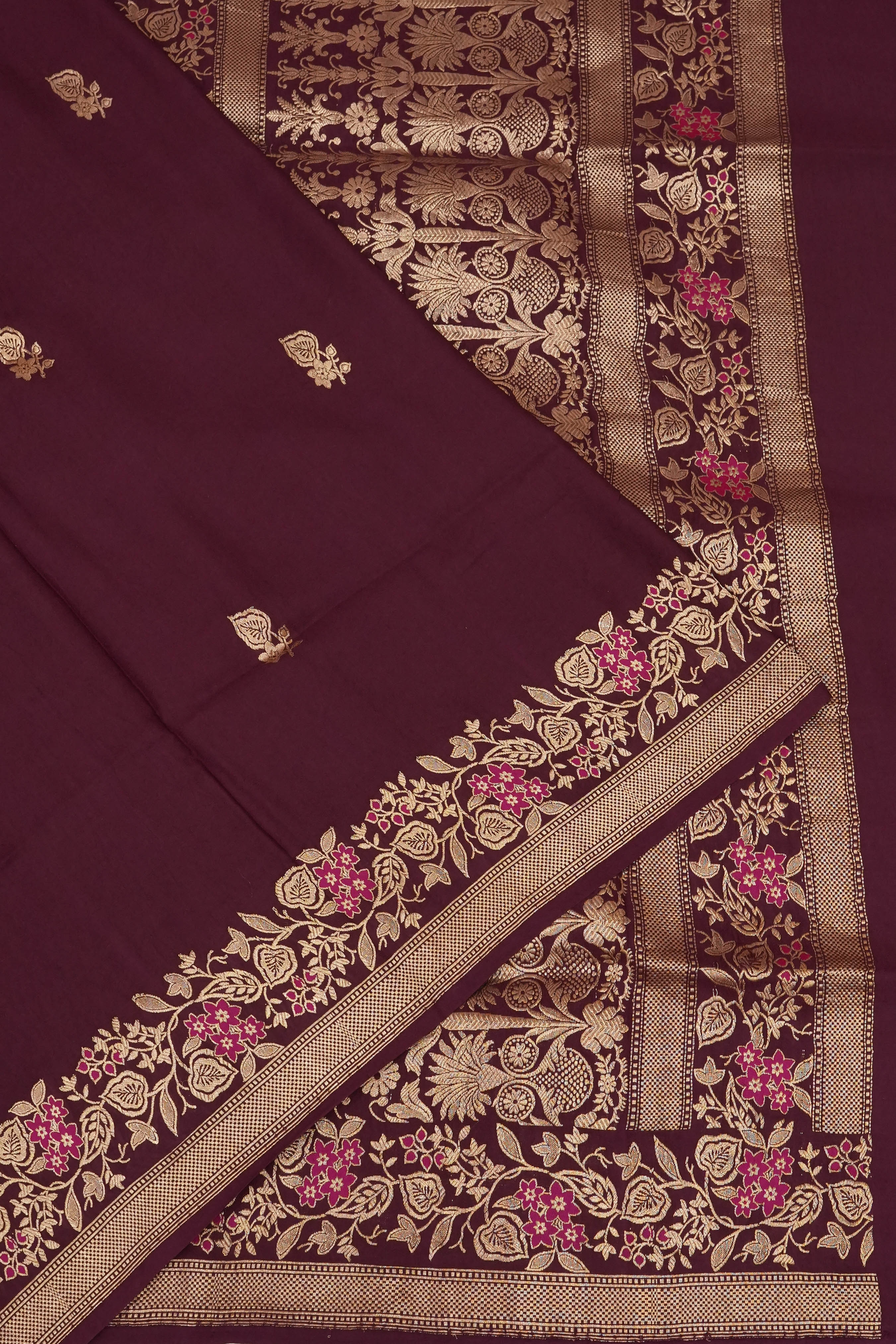 Banarasi Satin Butta Maroon Saree