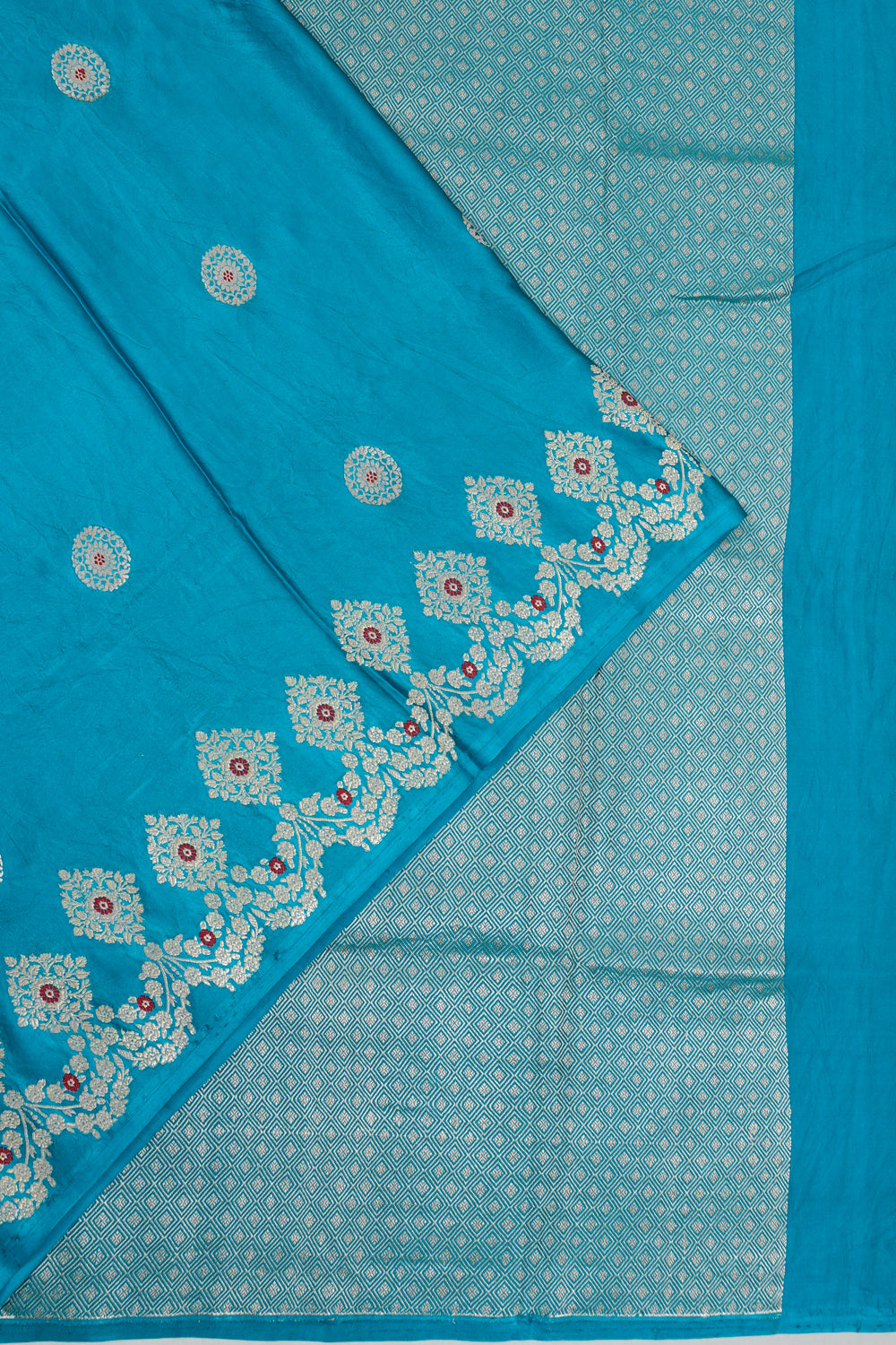 Banarasi Satin Butta Aqua Blue Saree
