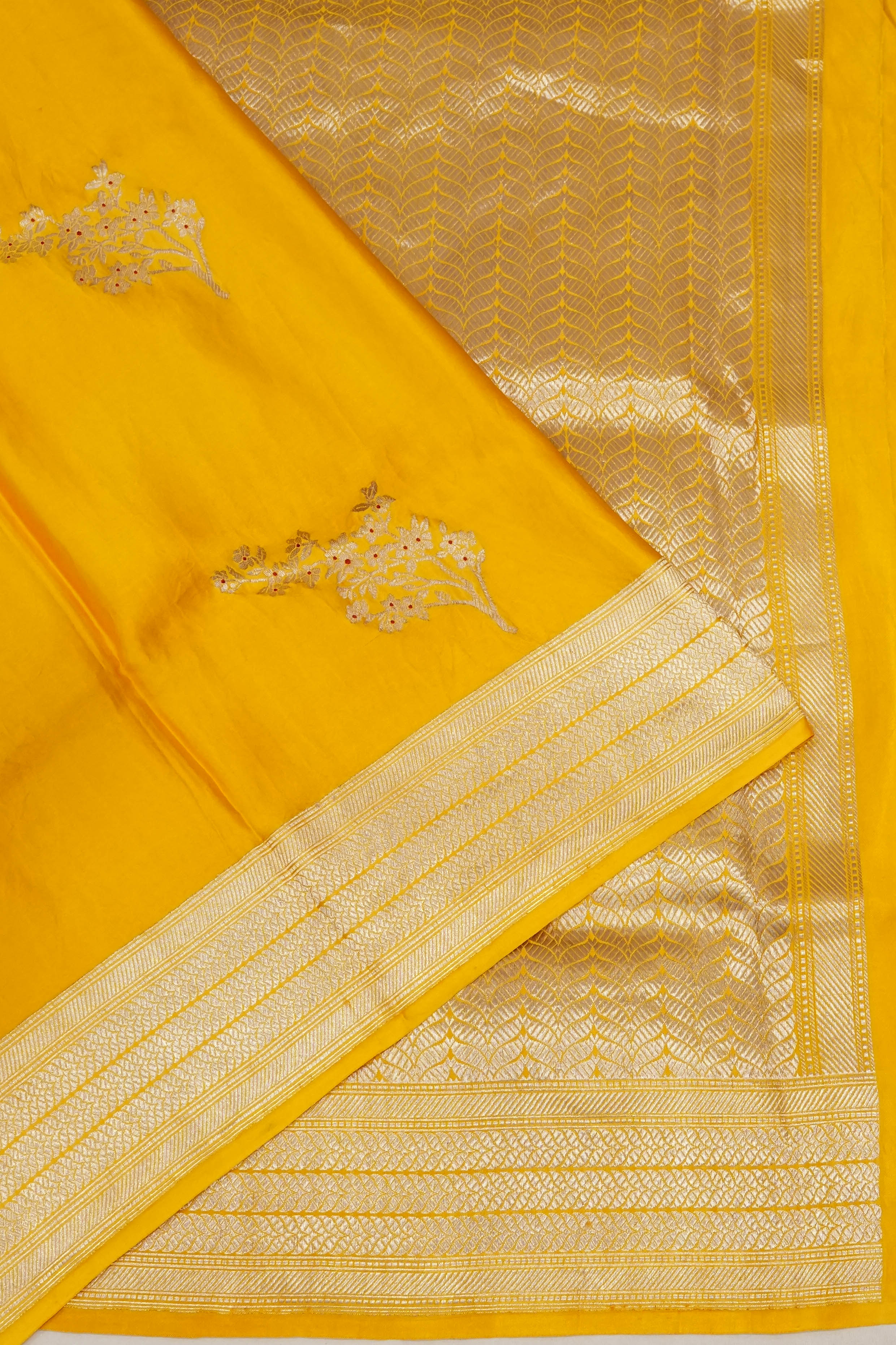 Banarasi Satin Butta Yellow Saree