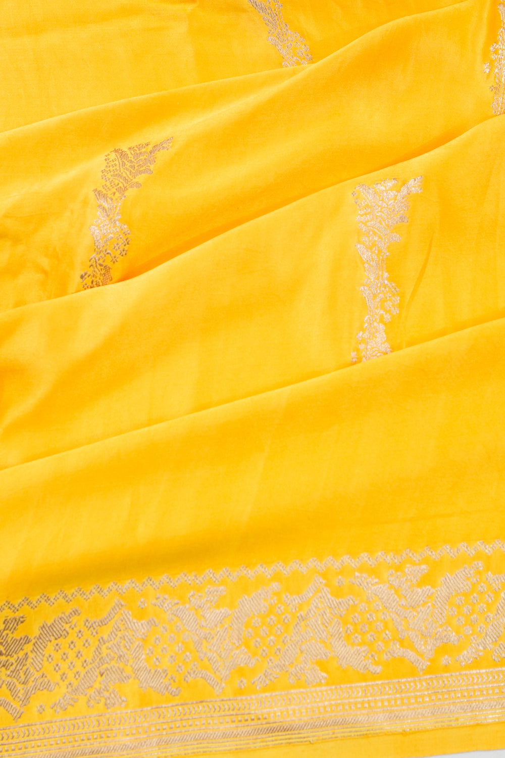 Banarasi Satin Butta Yellow Saree