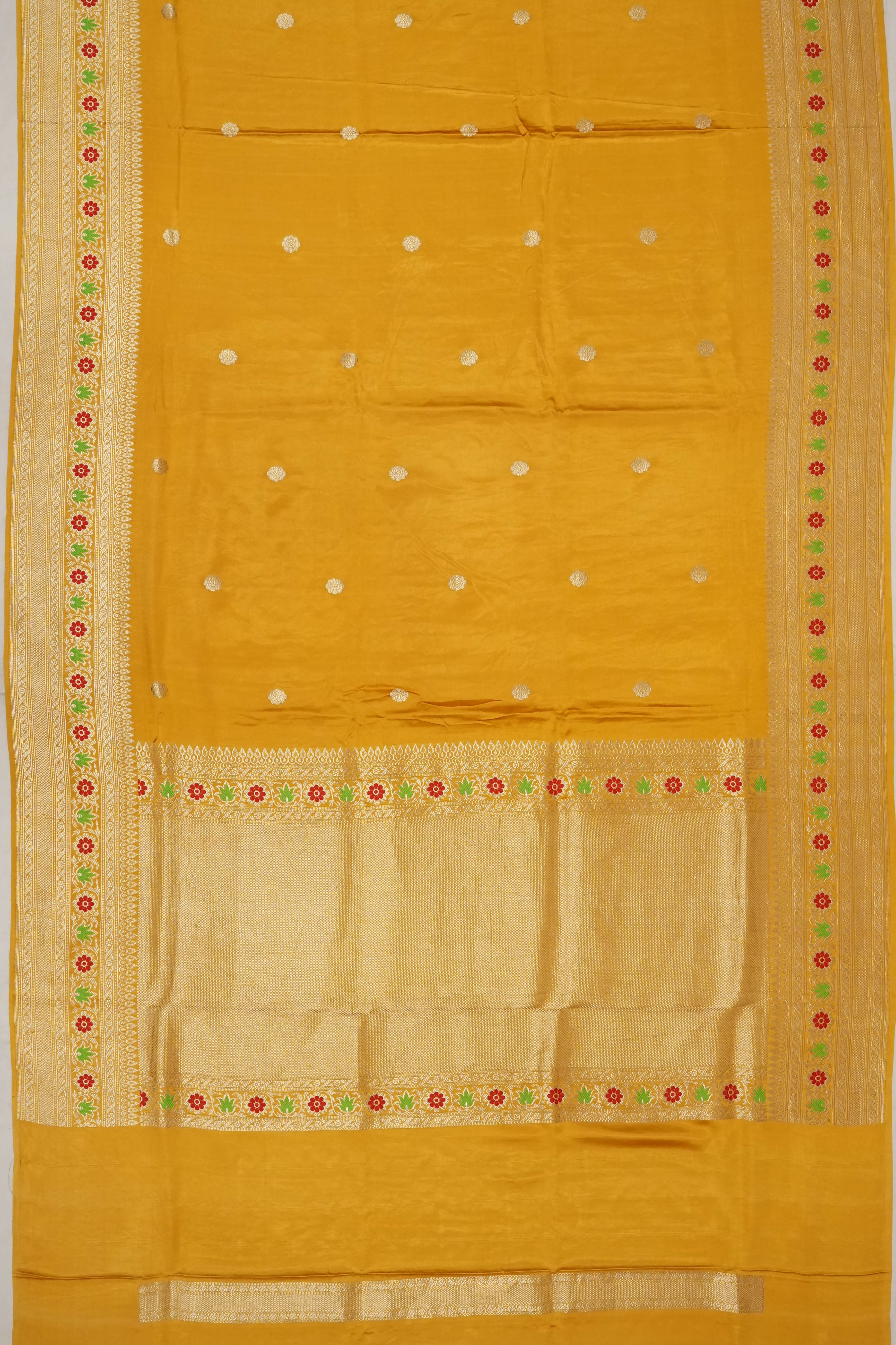 Banarasi Satin Butta Yellow Saree
