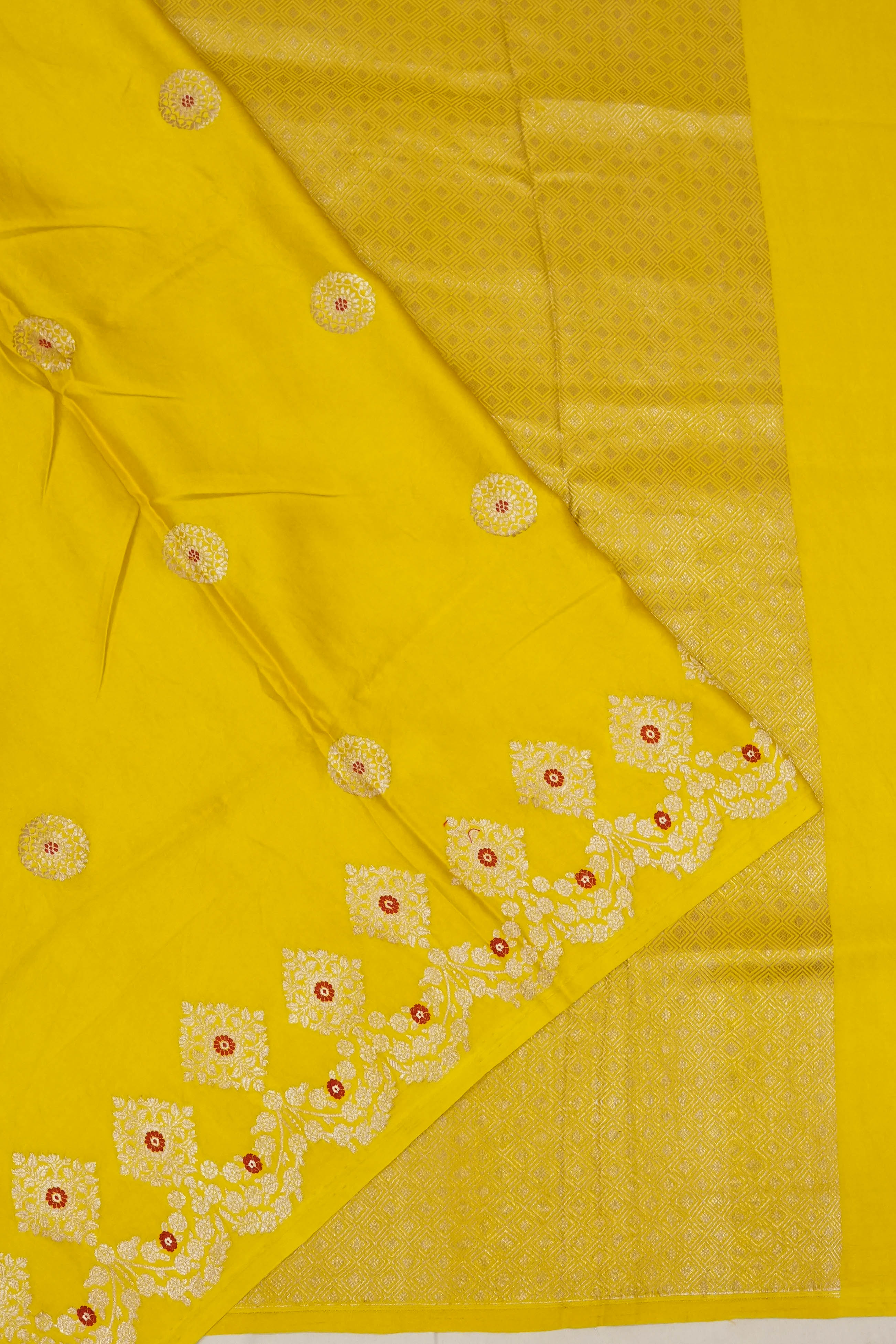 Banarasi Satin Butta Yellow Saree