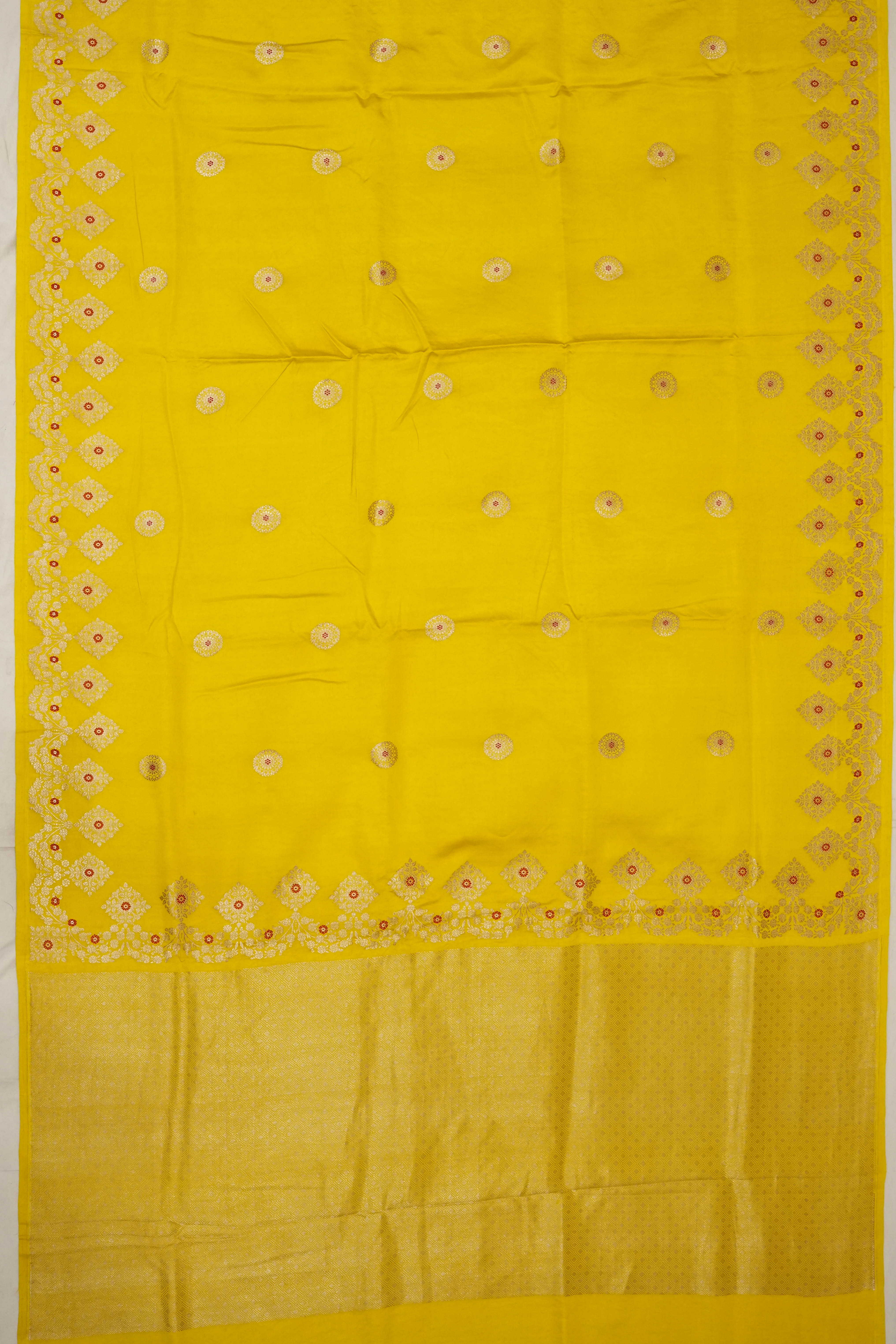 Banarasi Satin Butta Yellow Saree