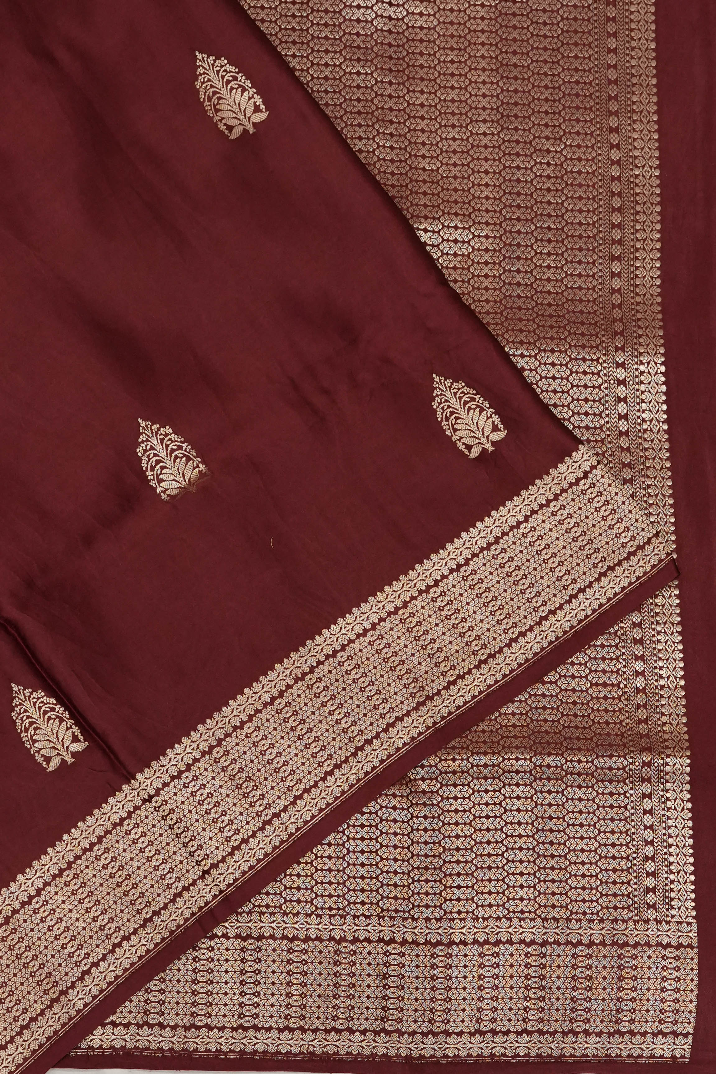 Banarasi Satin Butta Maroon Saree