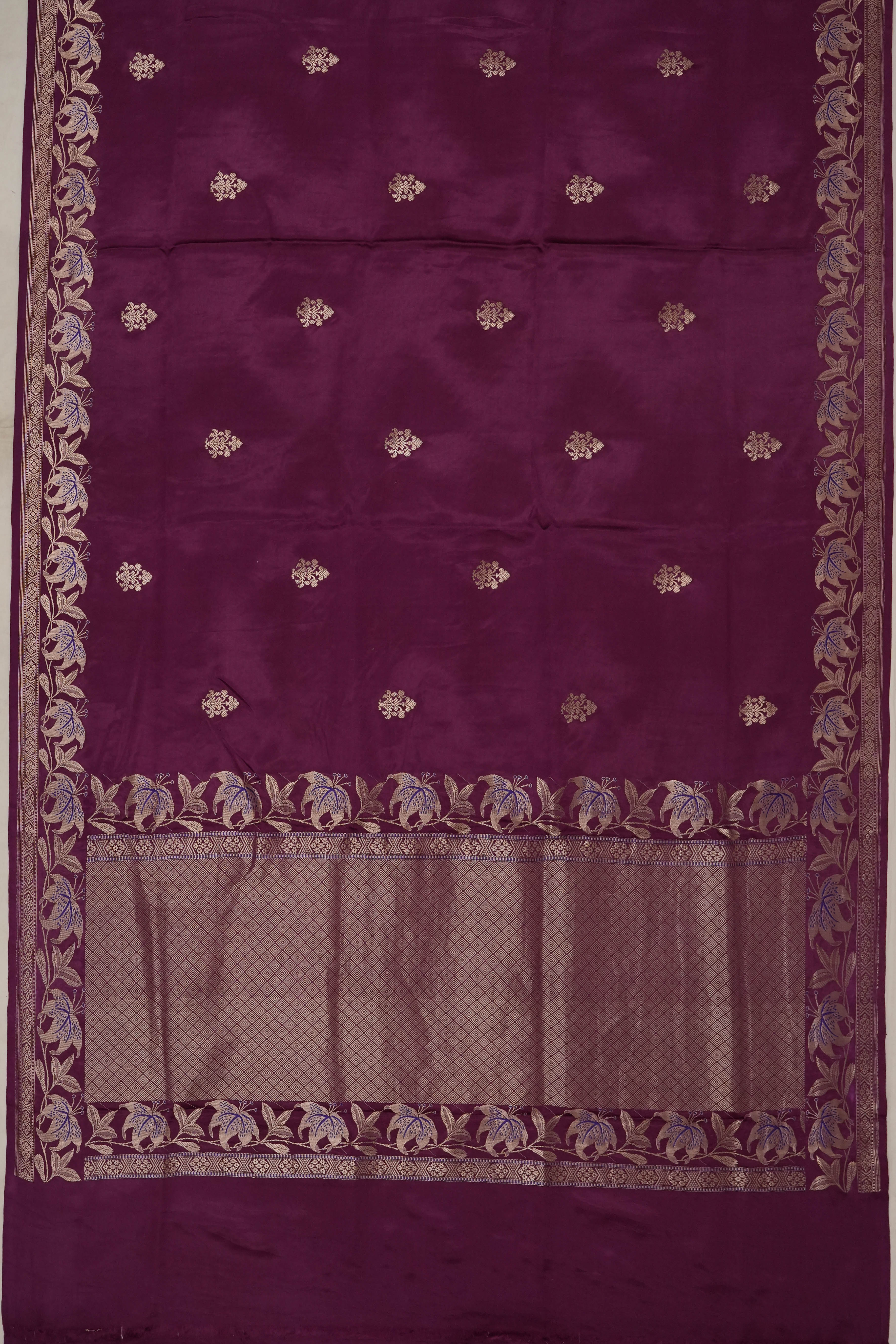 Banarasi Satin Butta Burgundy Saree