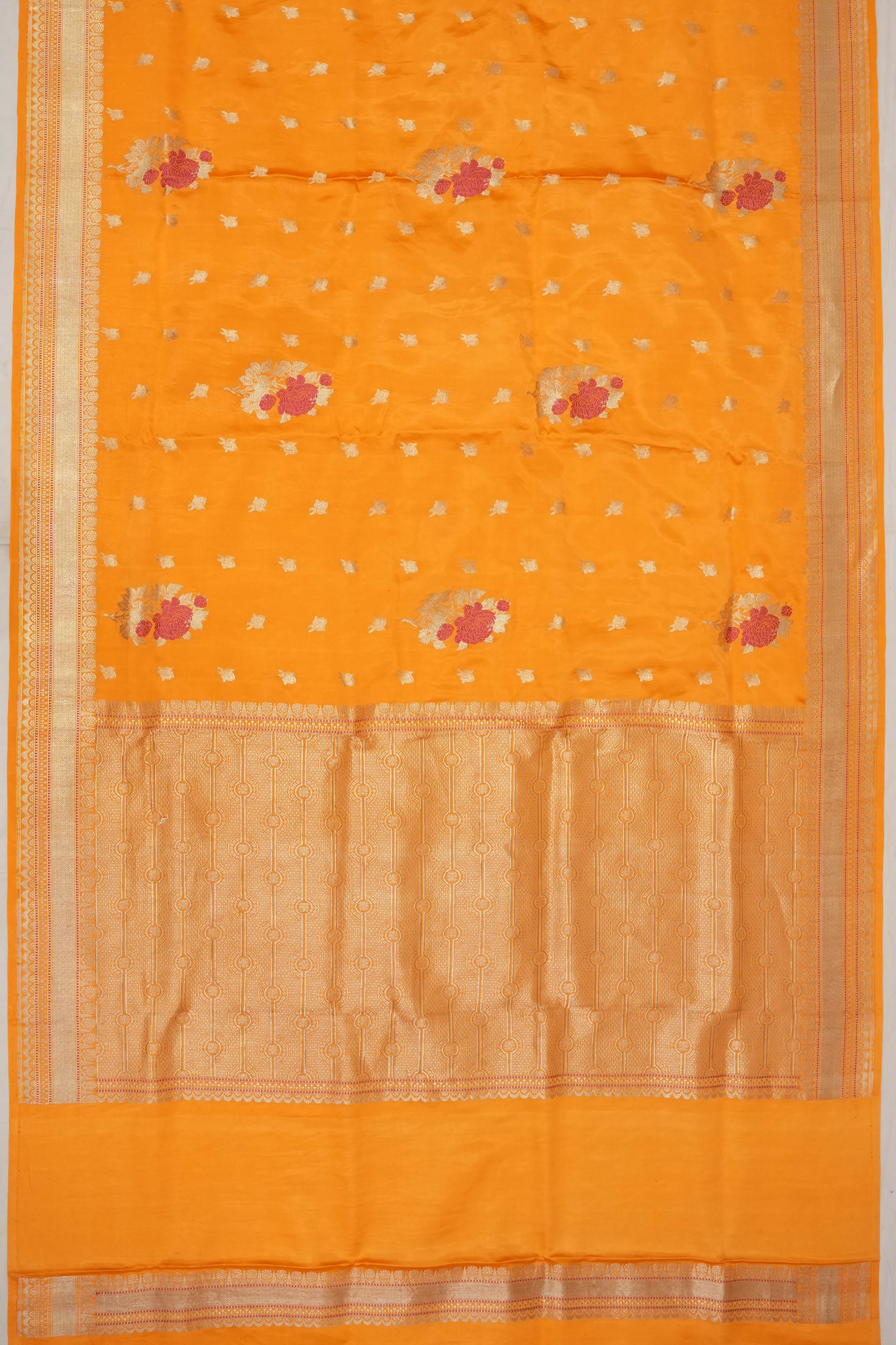 Banarasi Satin Butta Orange Saree