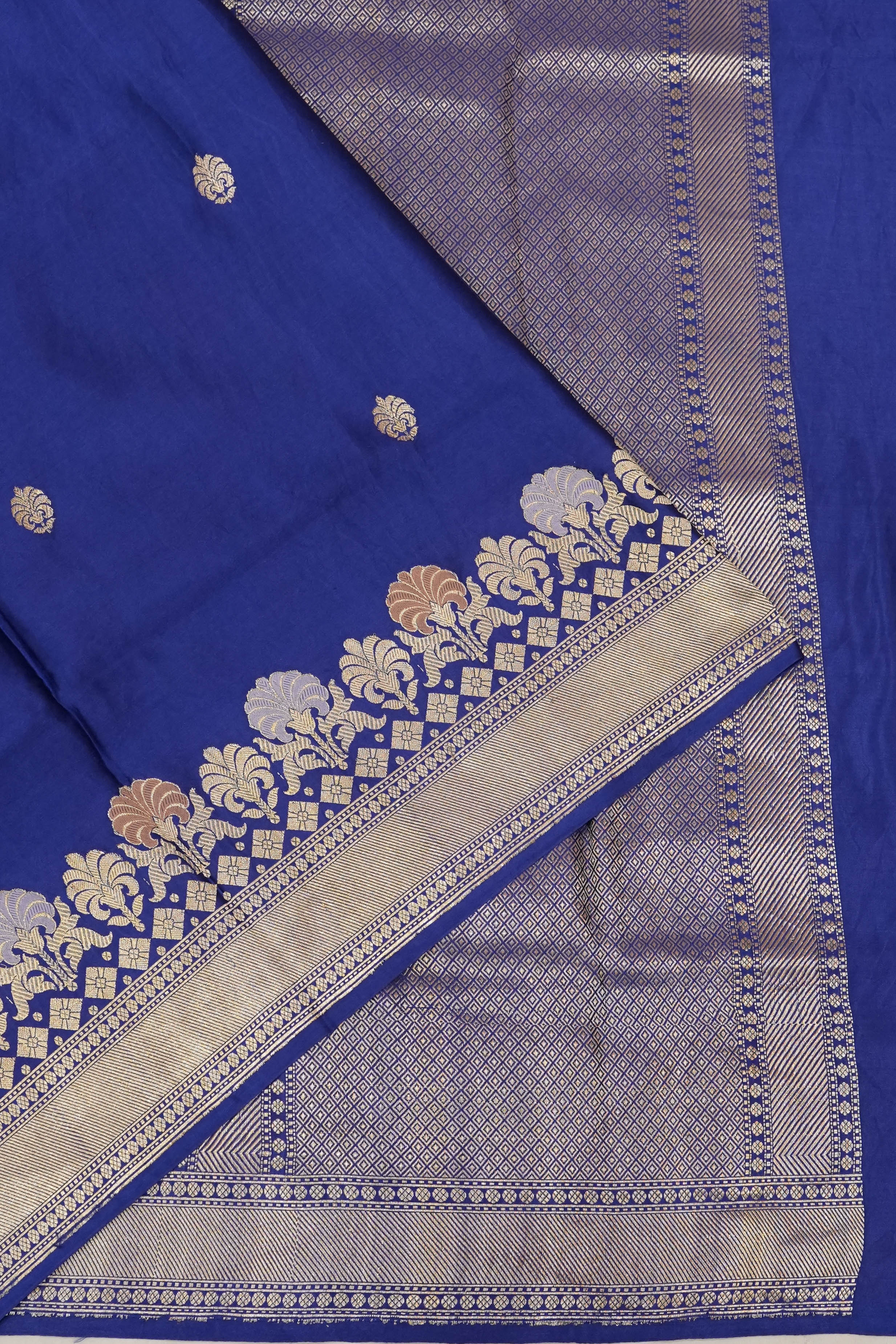 Banarasi Satin Butta Blue Saree